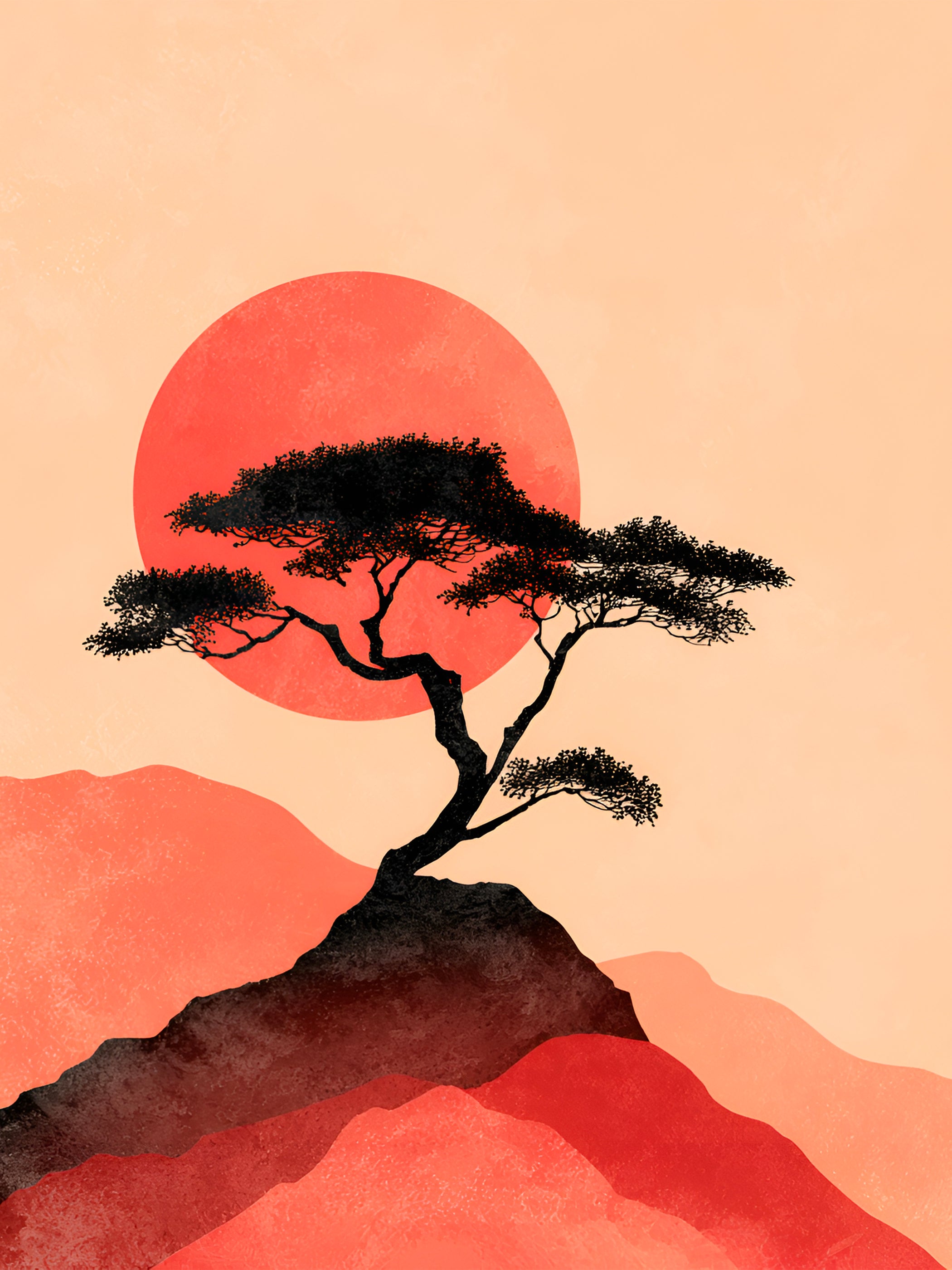 Tableau Japandi Soleil Corail – Horizon Sakura