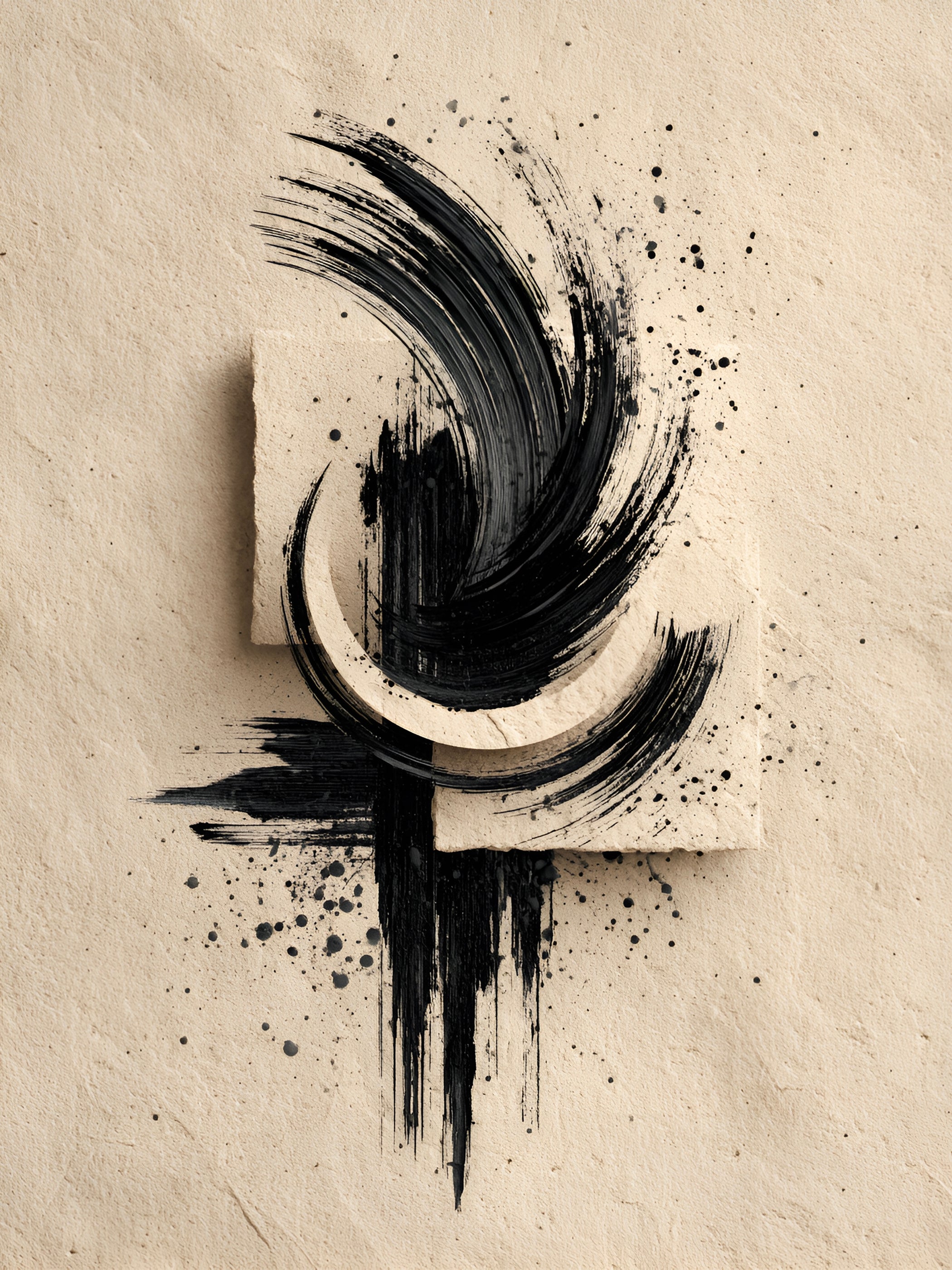 Tableau Japandi Cercle Encre – Équilibre Sumi