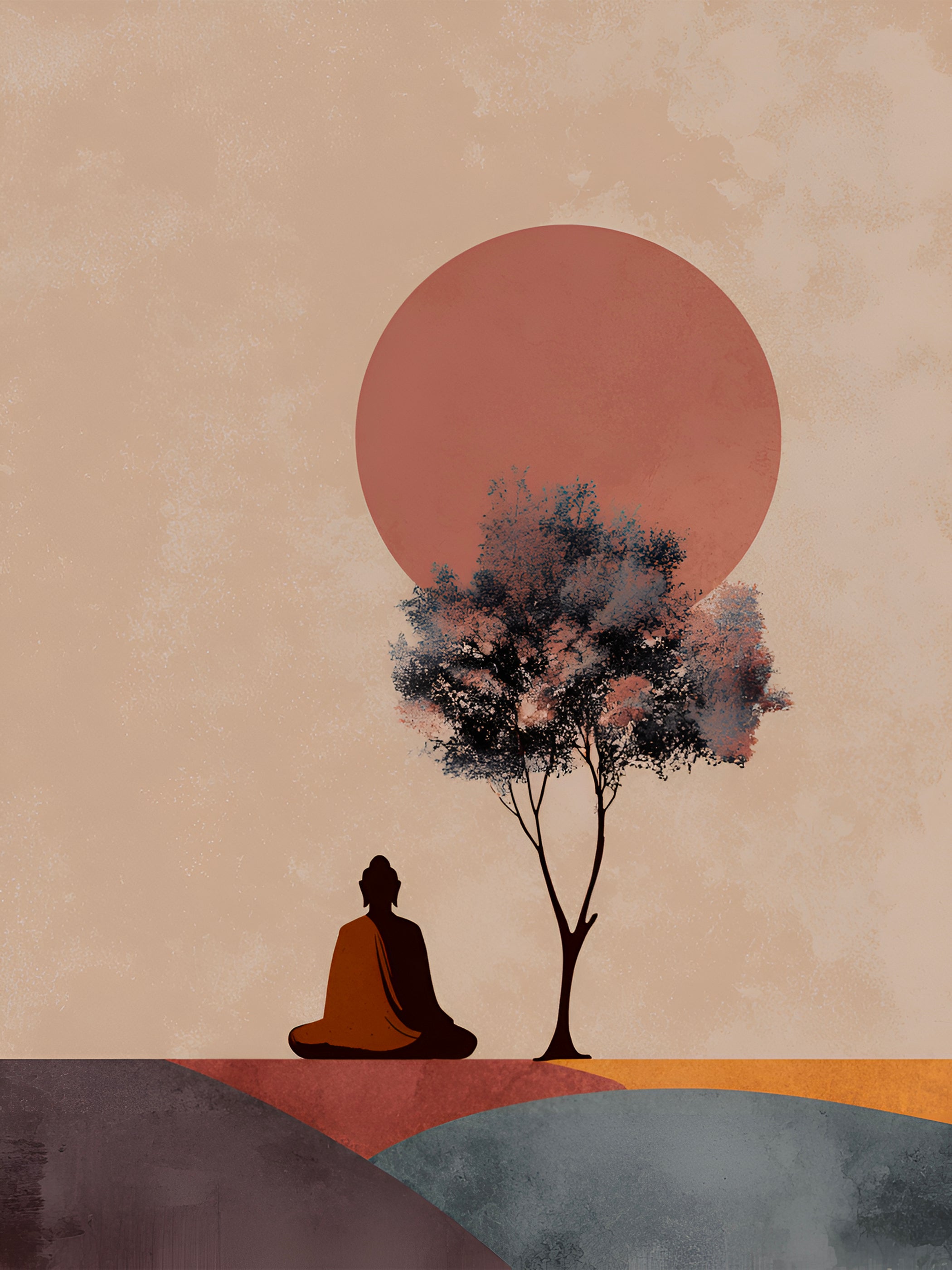 Tableau Japandi Méditation et Lune – Sérénité Zen