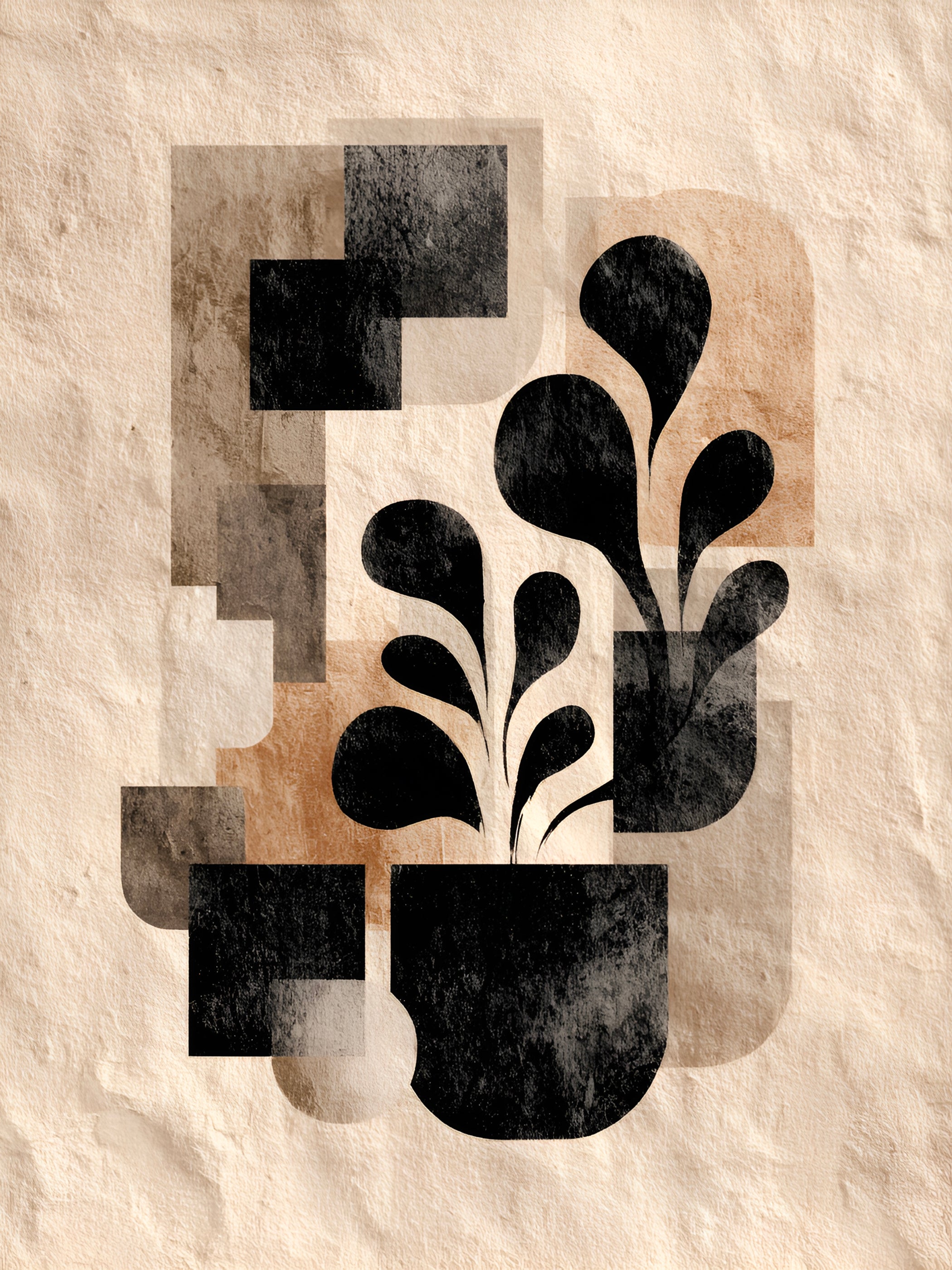 Tableau Japandi Plante Stylisée – Abstraction Minimaliste