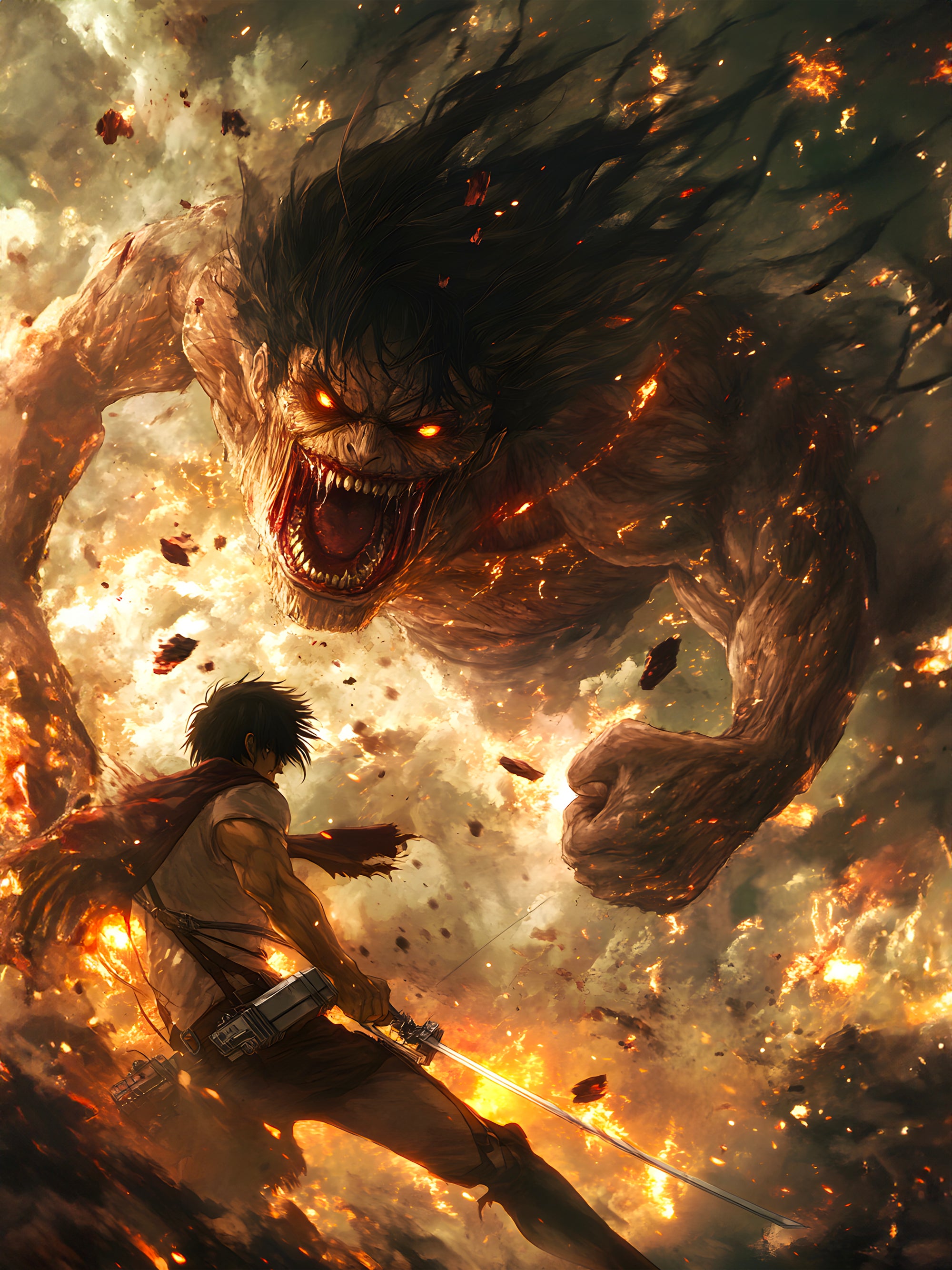 Tableau Attaque Des Titans Face Au Titan Furieux - Décoration Murale - Fabulartz.fr