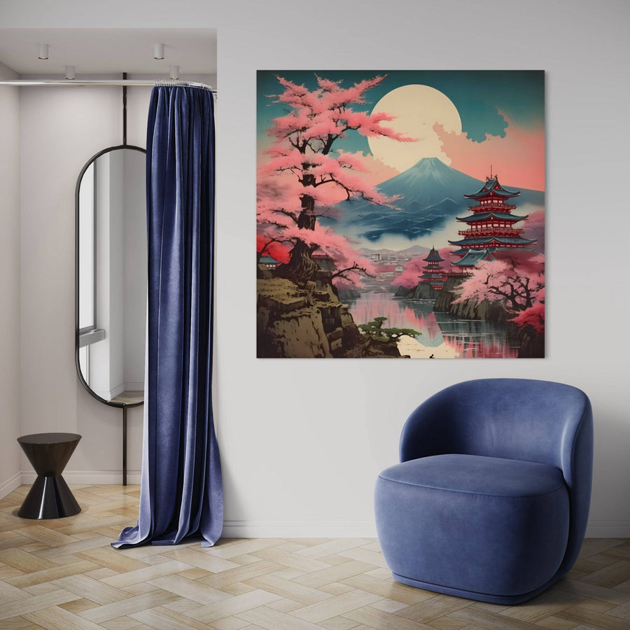 Pittura giapponese L'alba sul Monte Fuji - Decorazione murale serena