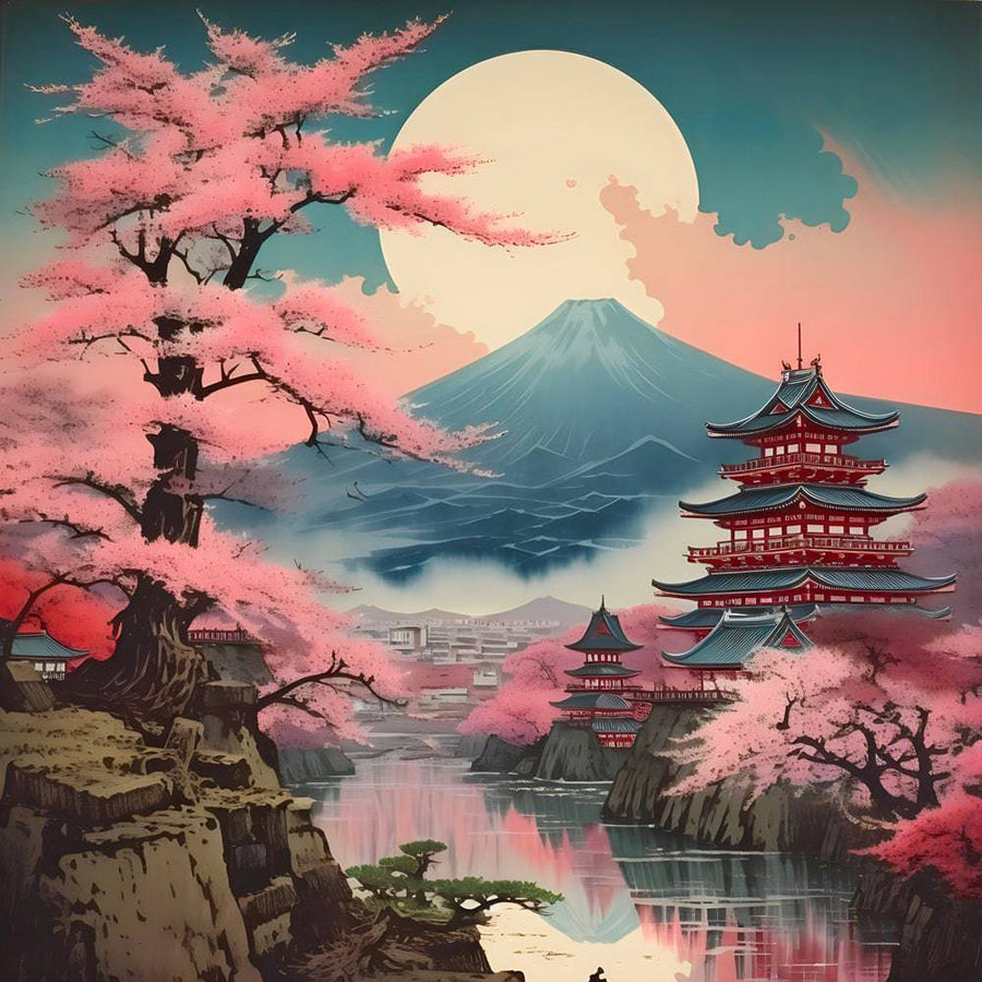 Pittura giapponese L'alba sul Monte Fuji - Decorazione murale serena