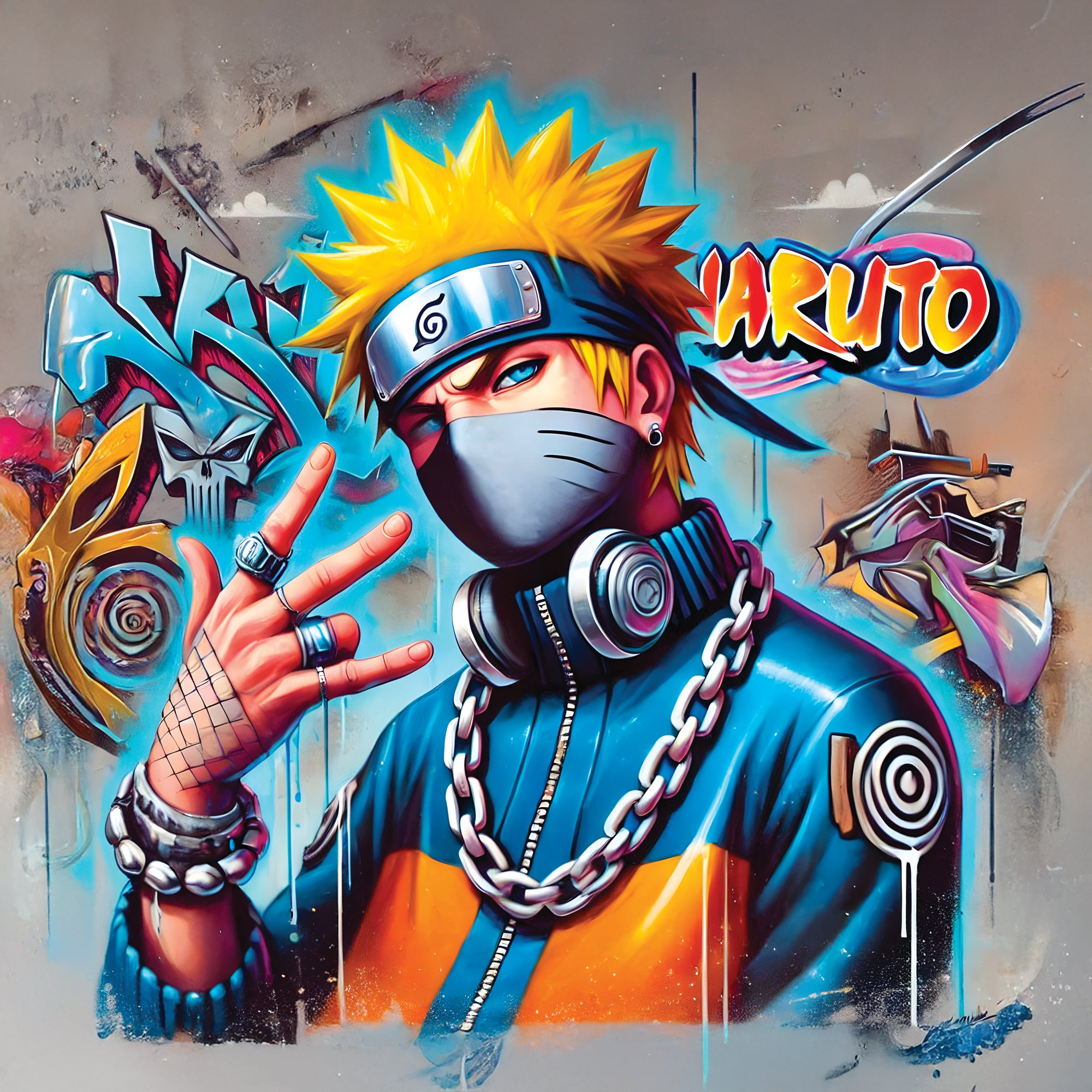 Tableau Naruto Street Art - Personnage Emblématique Déco Murale