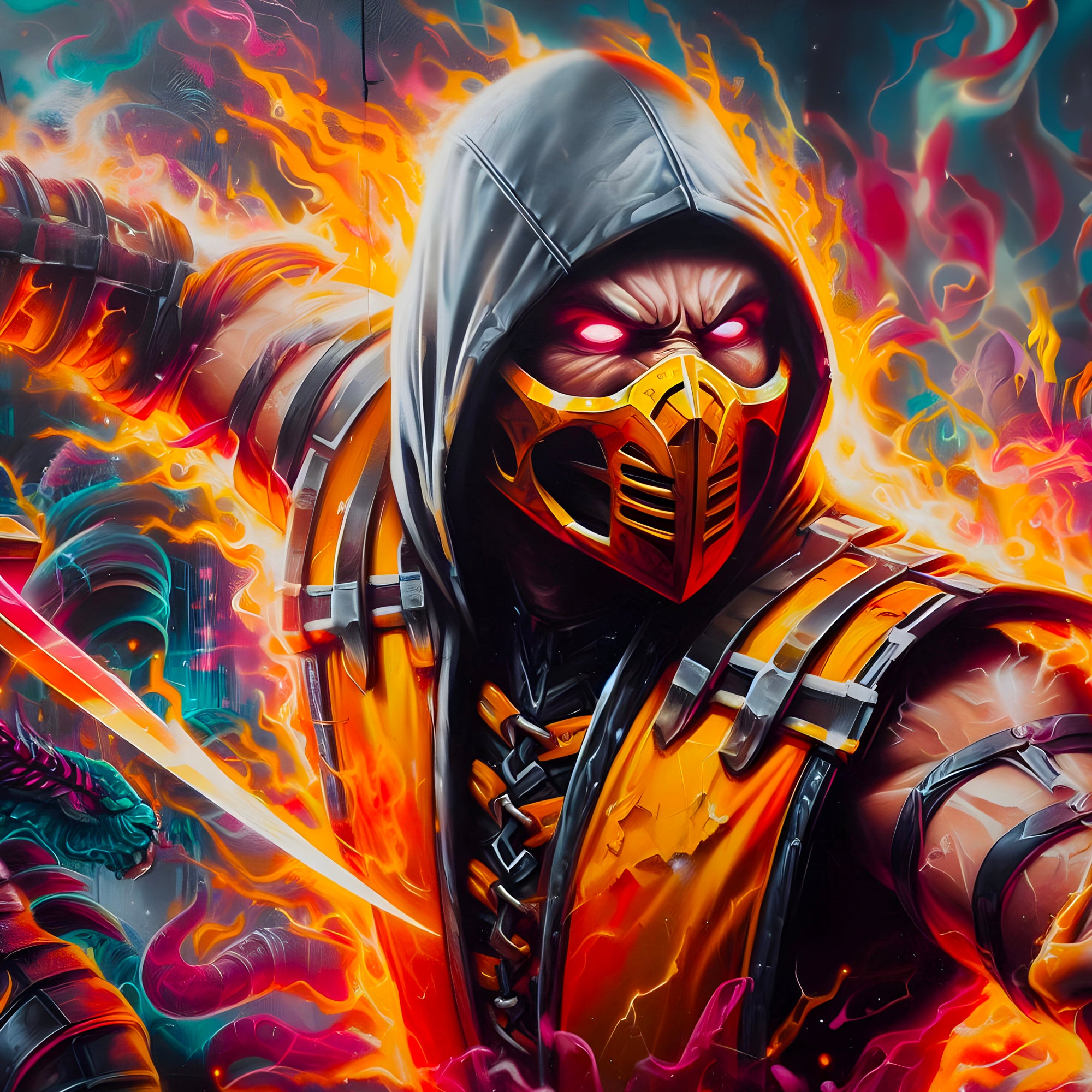 Tableau Mortal Kombat Scorpion Force Enflammée - Décoration Murale - Fabulartz.fr