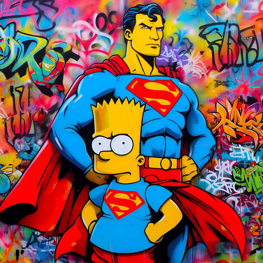 Tableau Simpson - Bart et Superman Pop Art - Décoration Murale Design - Fabulartz.fr