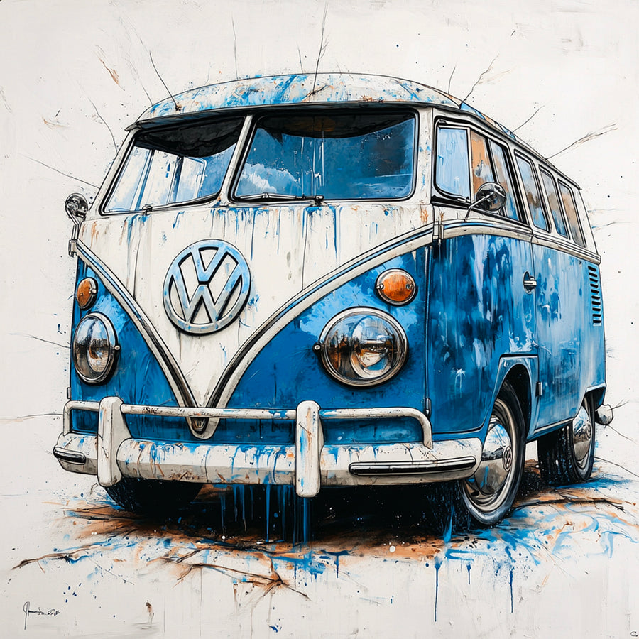 Tableau Volkswagen Combi Bleu - Déco Murale Moderne