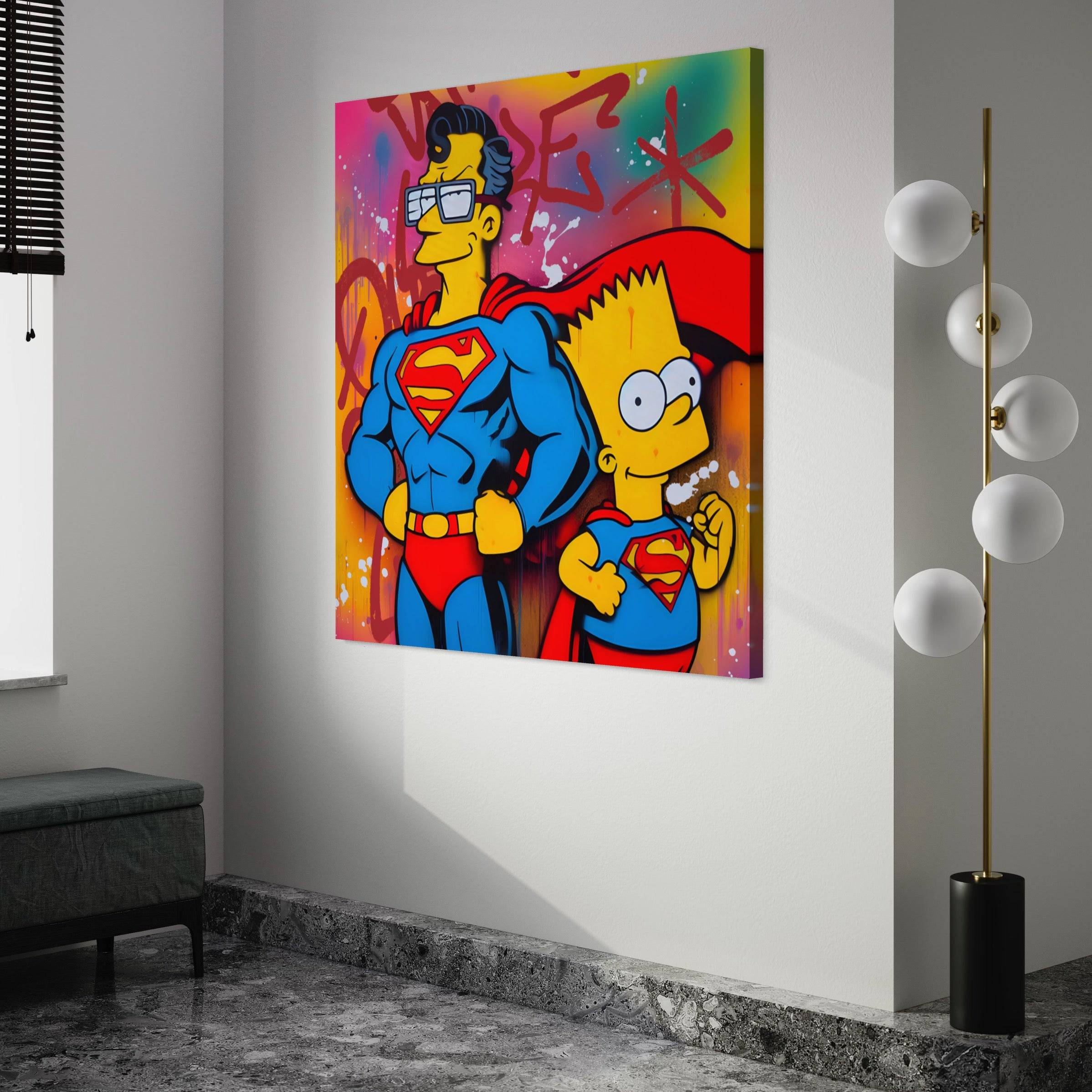 Tableau Simpson - Bart et Clark Super-Héros Pop Art - Décoration Murale Design - Fabulartz.fr