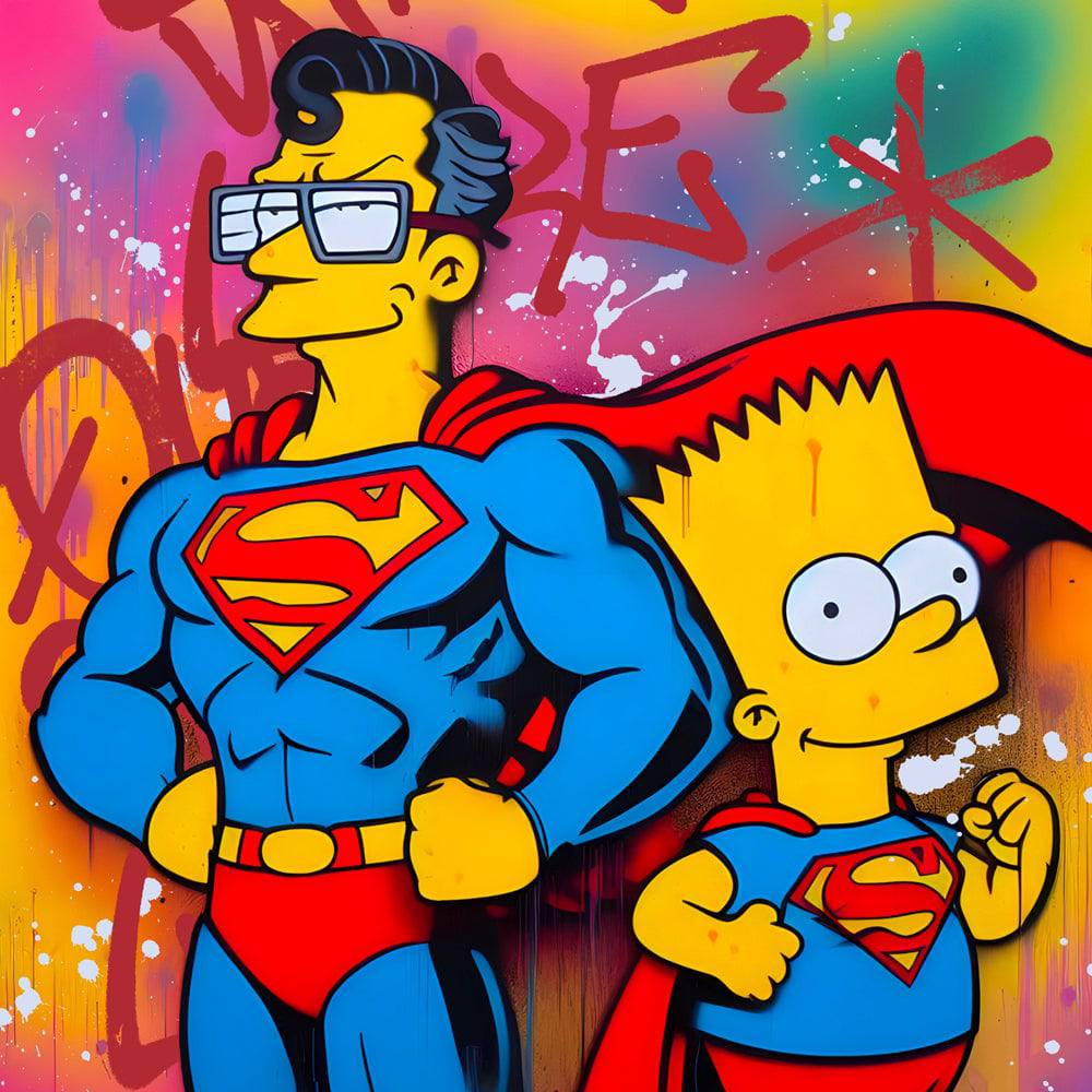 Tableau Simpson - Bart et Clark Super-Héros Pop Art - Décoration Murale Design - Fabulartz.fr