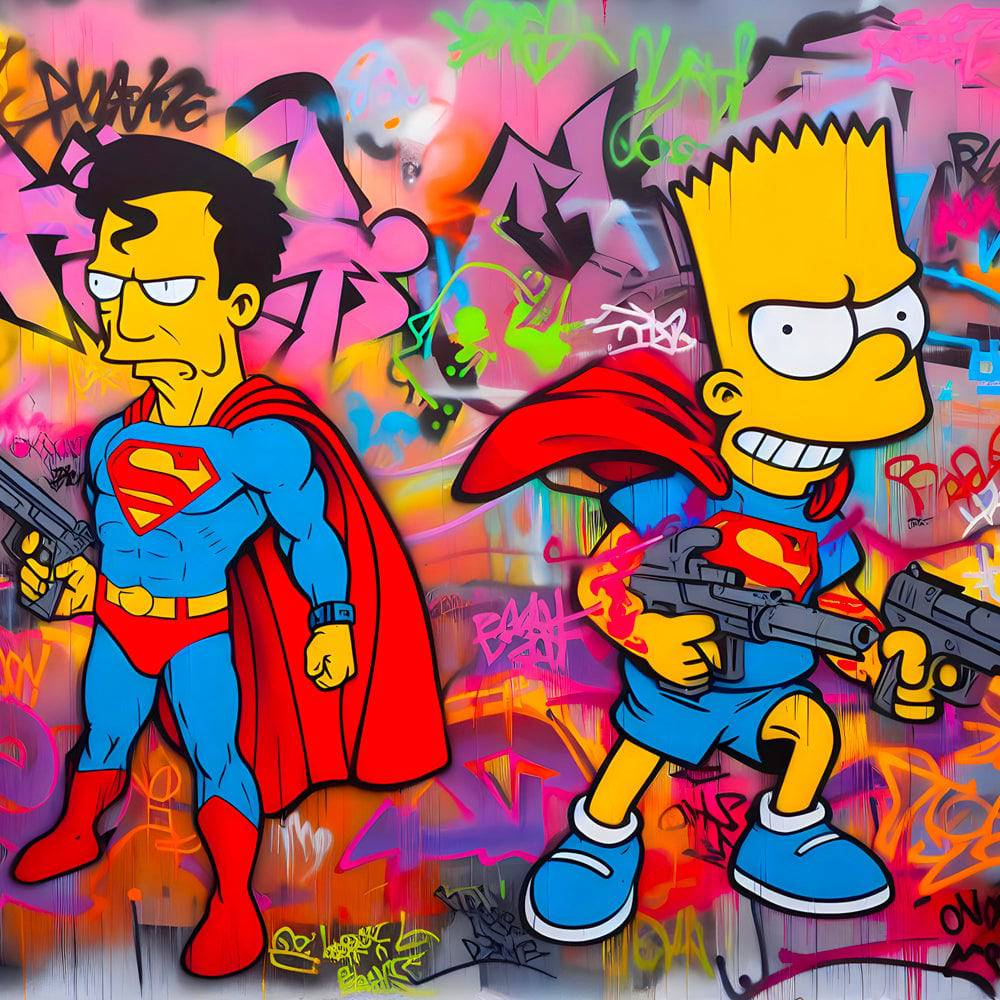 Tableau Simpson - Bart et Clark Graffiti Urbain - Décoration Murale Design - Fabulartz.fr