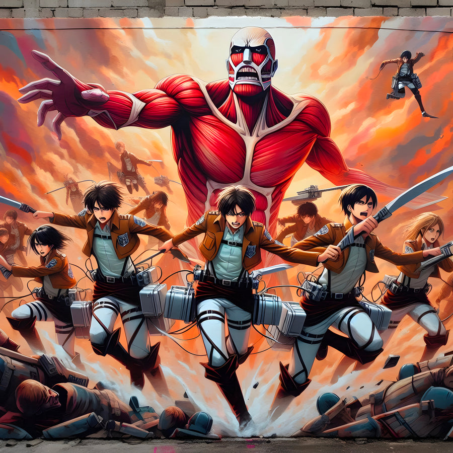 Tableau Attaque Des Titans Héros Contre Colossal - Déco Murale