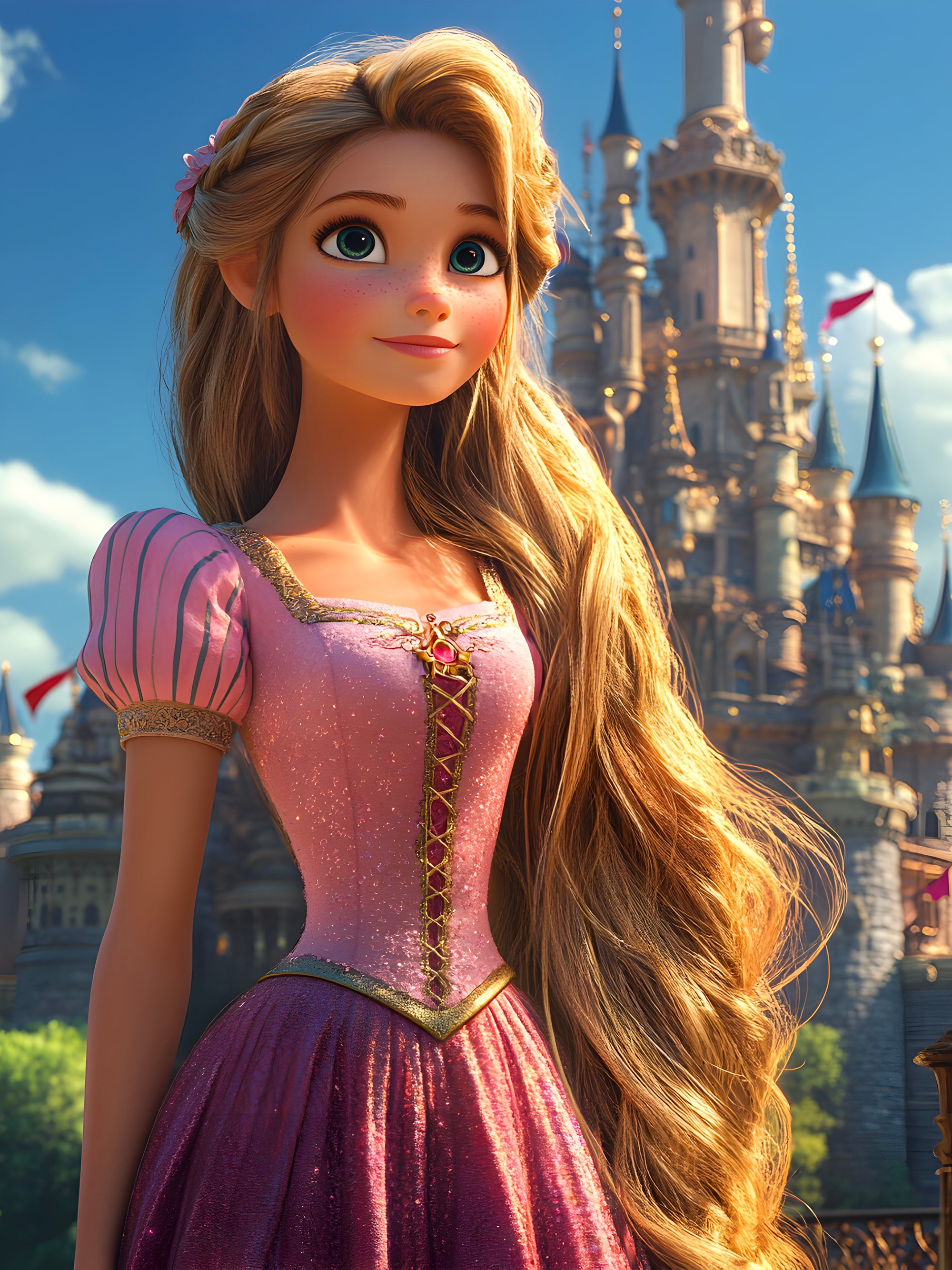 Tableau Raiponce Devant Le Château - Décoration Murale - Fabulartz.fr