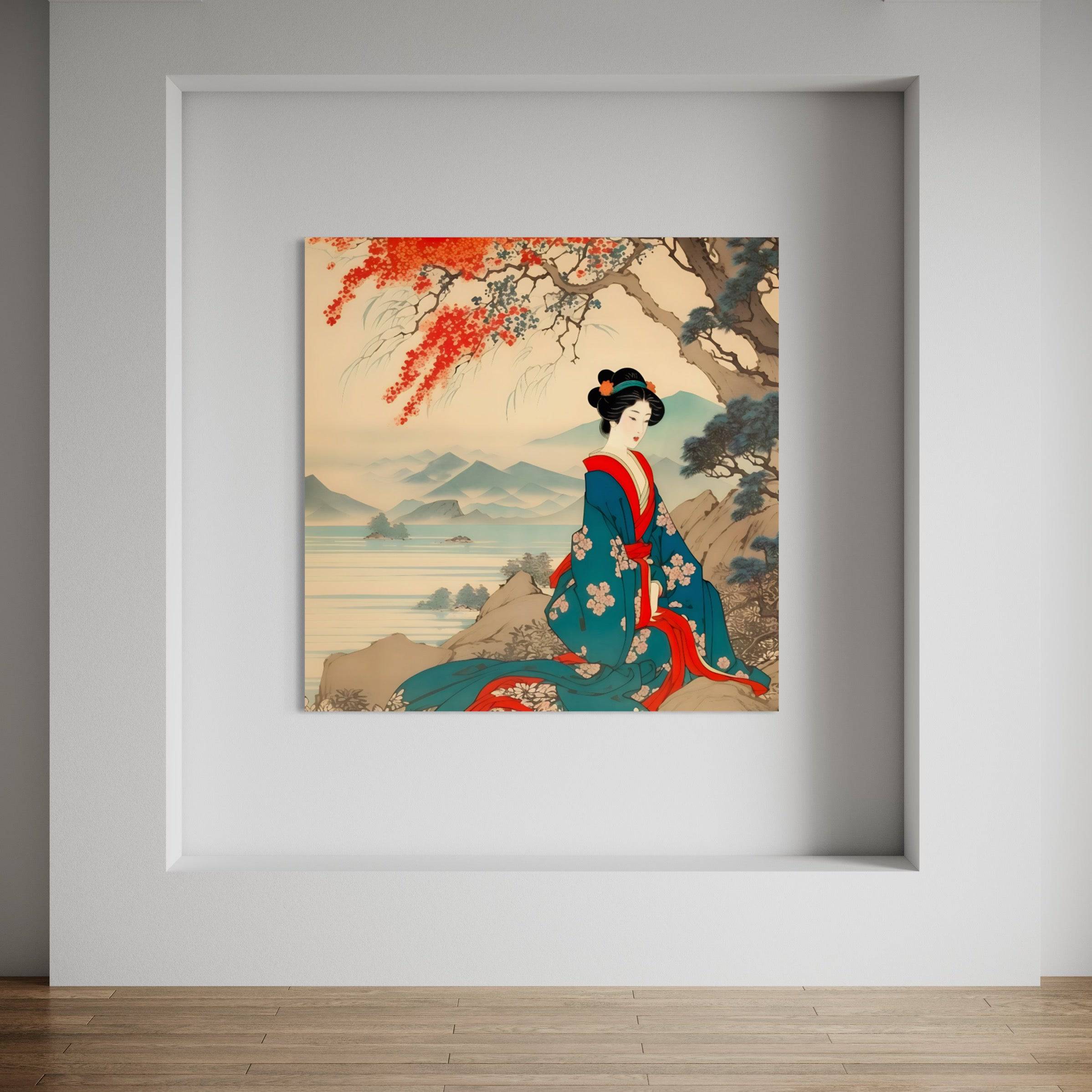 Contemplation au Bord de l'Eau - Tableau Japonais - Fabulartz.fr