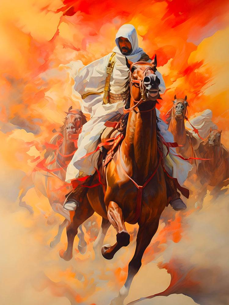 Course Sauvage à l'Aube du Désert - Tableau Oriental - Fabulartz.fr