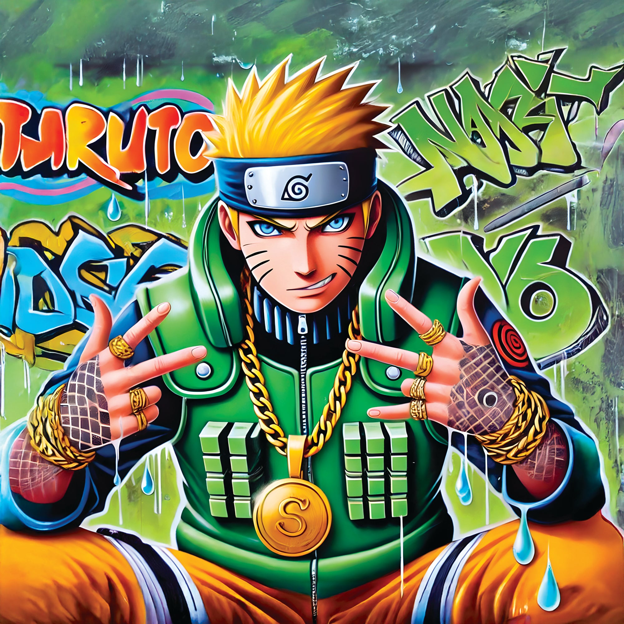 Tableau Naruto Streetwear Vert - Personnage Emblématique Déco Murale