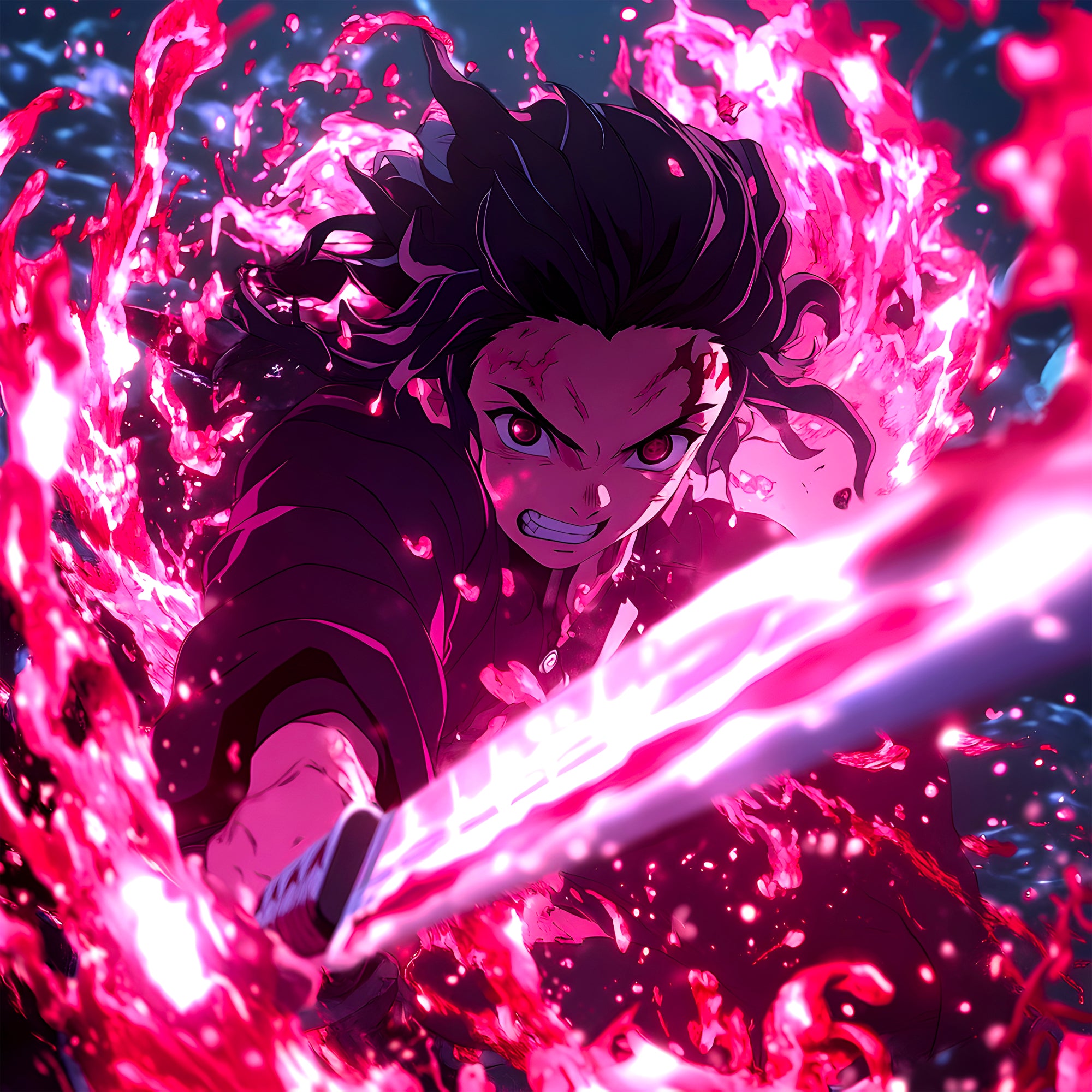 Tableau Demon Slayer Tanjiro en Rage - Décoration Murale Moderne - Fabulartz.fr