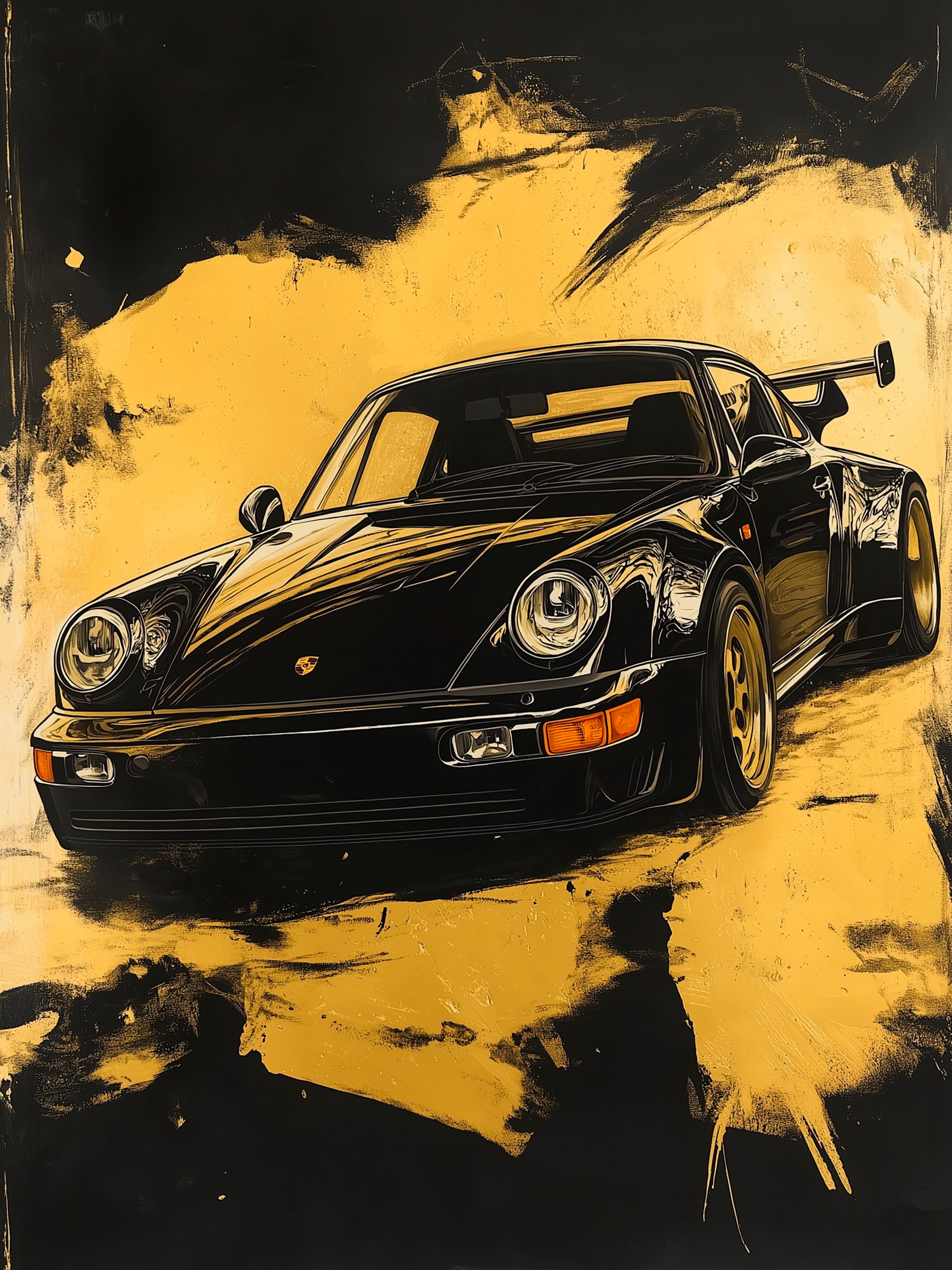 Tableau Porsche Dorée en Mouvement – Décoration Murale Design - Fabulartz.fr