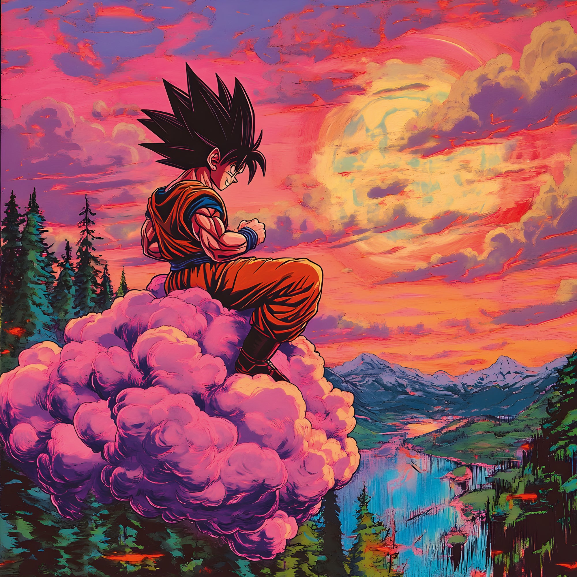 Tableau Dragon Ball Z Goku Nuage Magique - Cadre Mural Design - Fabulartz.fr