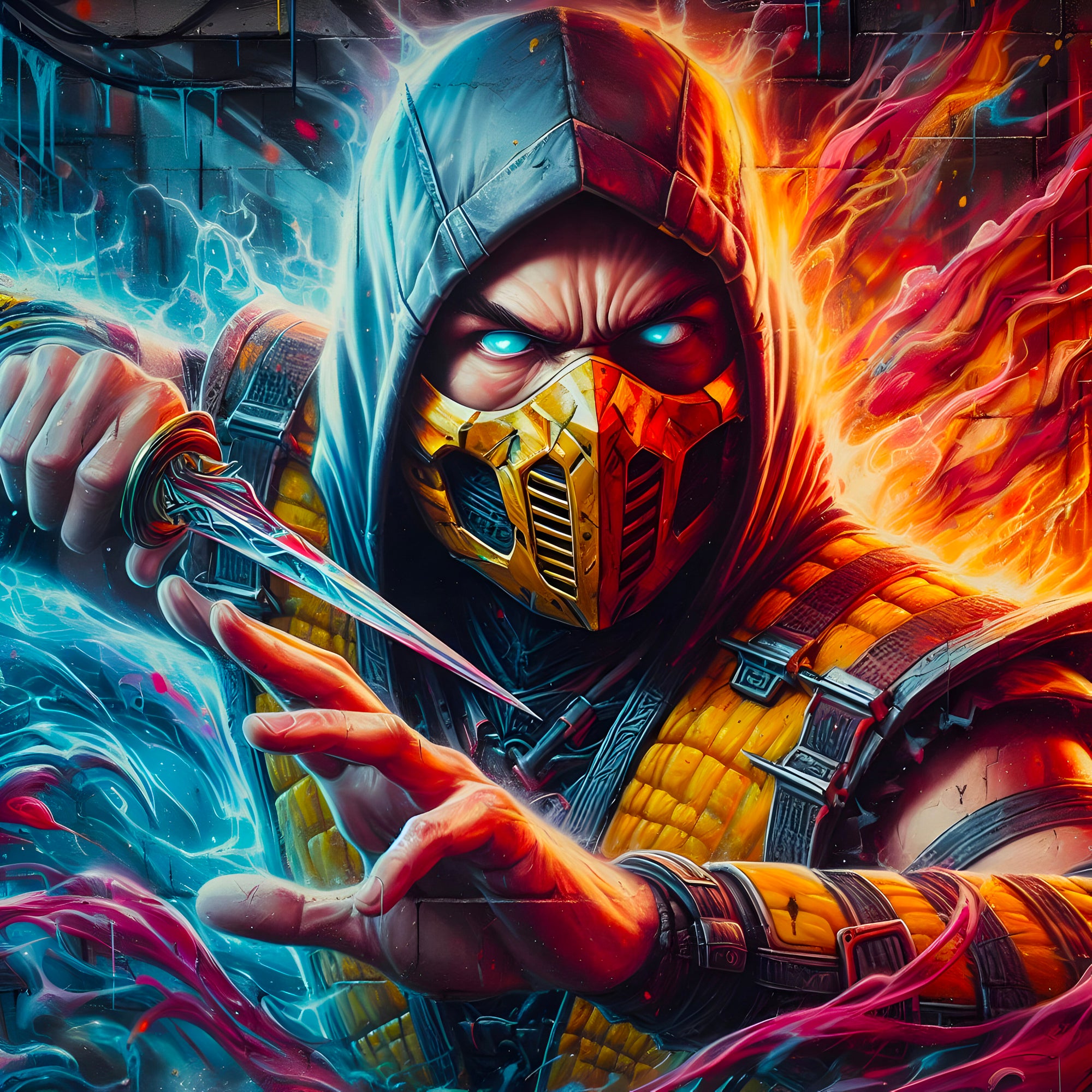 Tableau Mortal Kombat Attaque de Feu - Décoration Murale - Fabulartz.fr