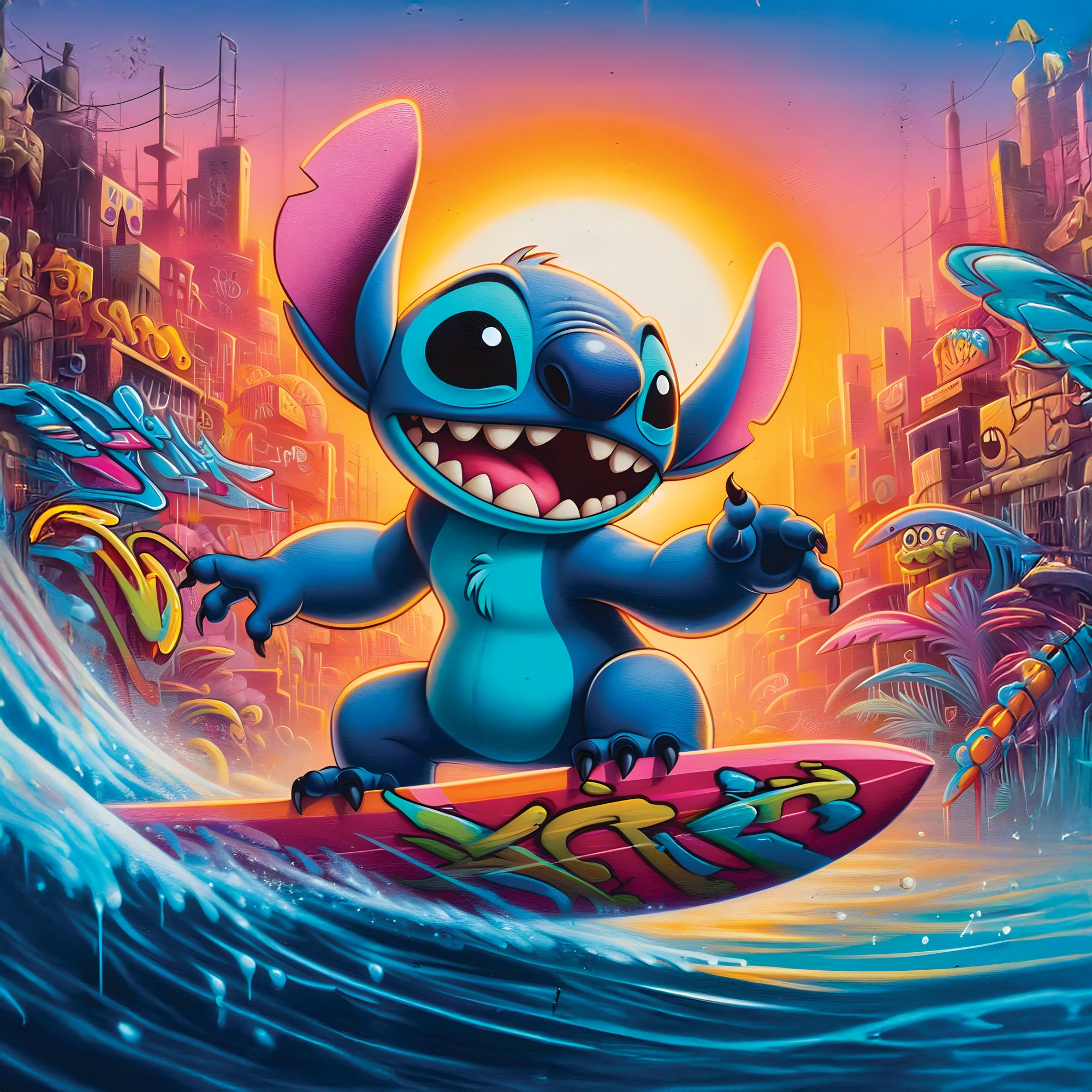 Tableau Stitch Surf - Déco Murale Design - Fabulartz.fr