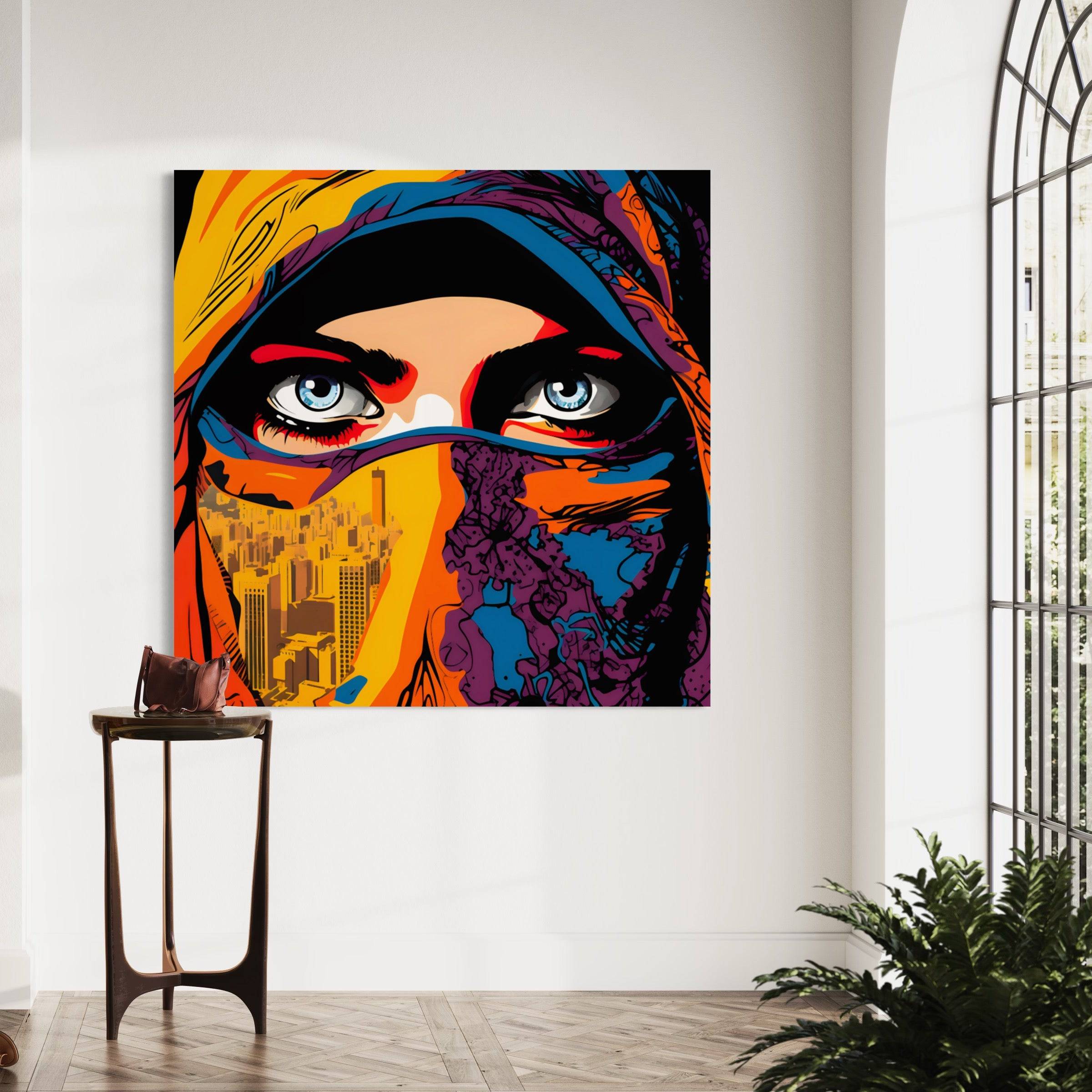 Écho d'Orient: Expression Graphique d'un Visage Voilé - Tableau Oriental - Fabulartz.fr