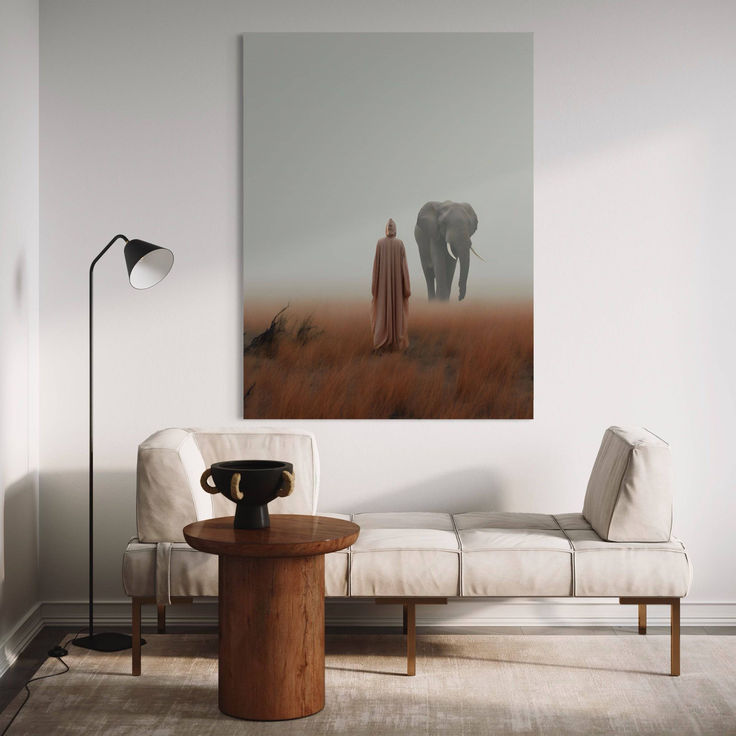 Encounter with Majesty - Tableau l'Homme et l'Éléphant - Fabulartz.fr