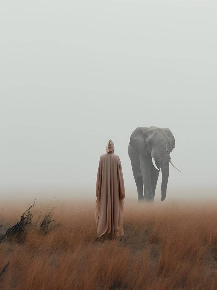 Encounter with Majesty - Tableau l'Homme et l'Éléphant - Fabulartz.fr