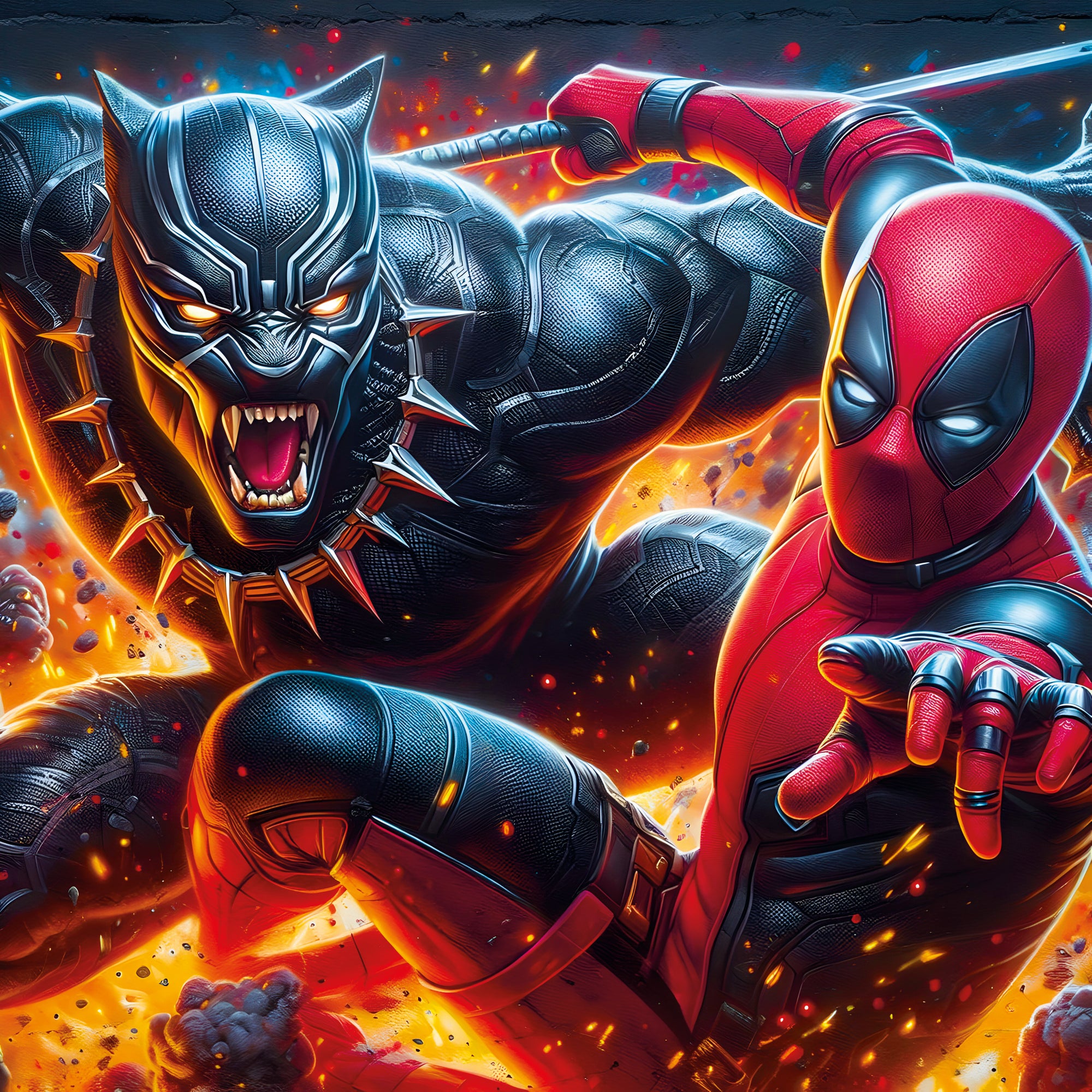 Tableau Black Panther & Deadpool Fire - Fabulartz.fr