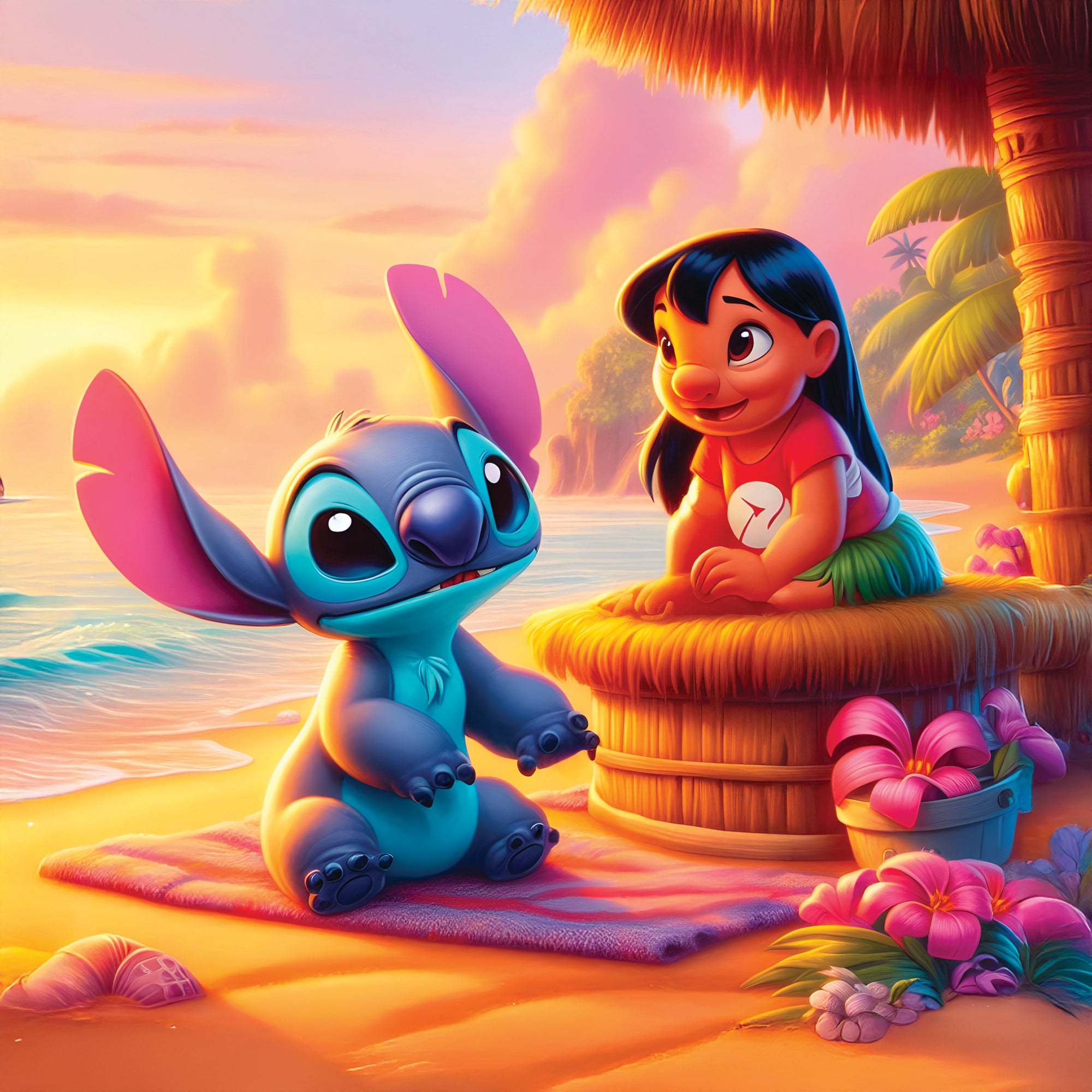 Tableau Stitch Tropical - Cadre Déco Murale Moderne - Fabulartz.fr