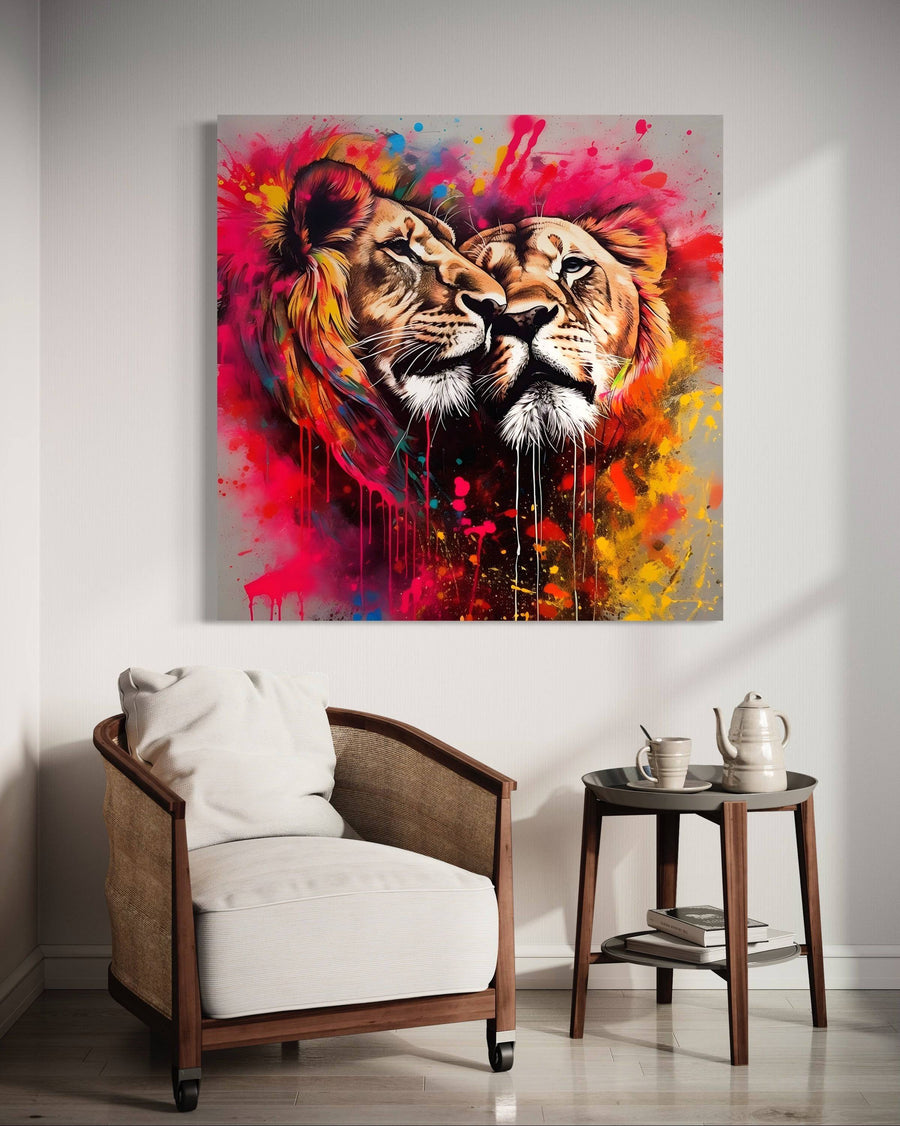 Leone Pop Art Amore felino - Cornice decorativa da parete