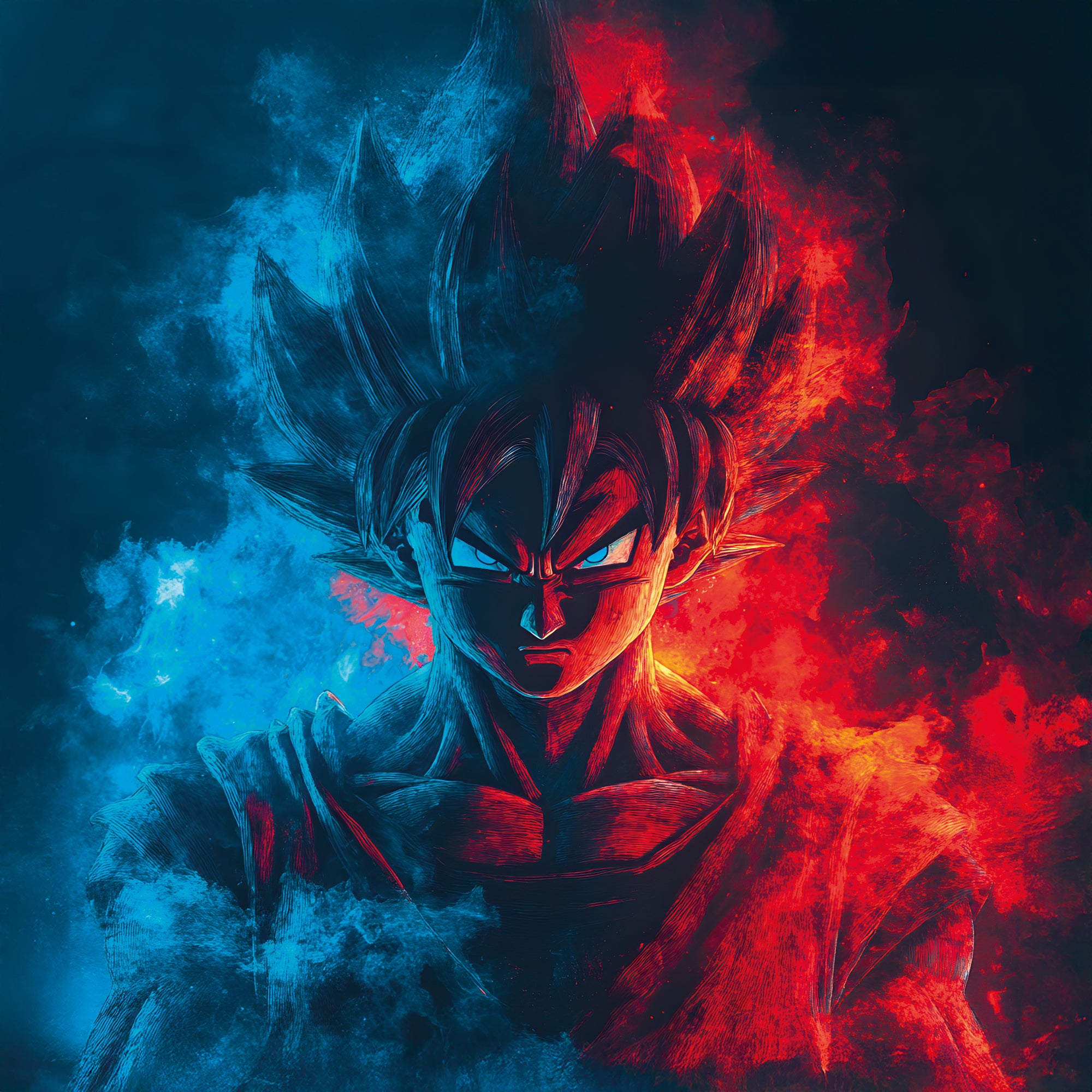 Tableau Dragon Ball Z Goku Feu et Glace - Déco Murale Moderne - Fabulartz.fr