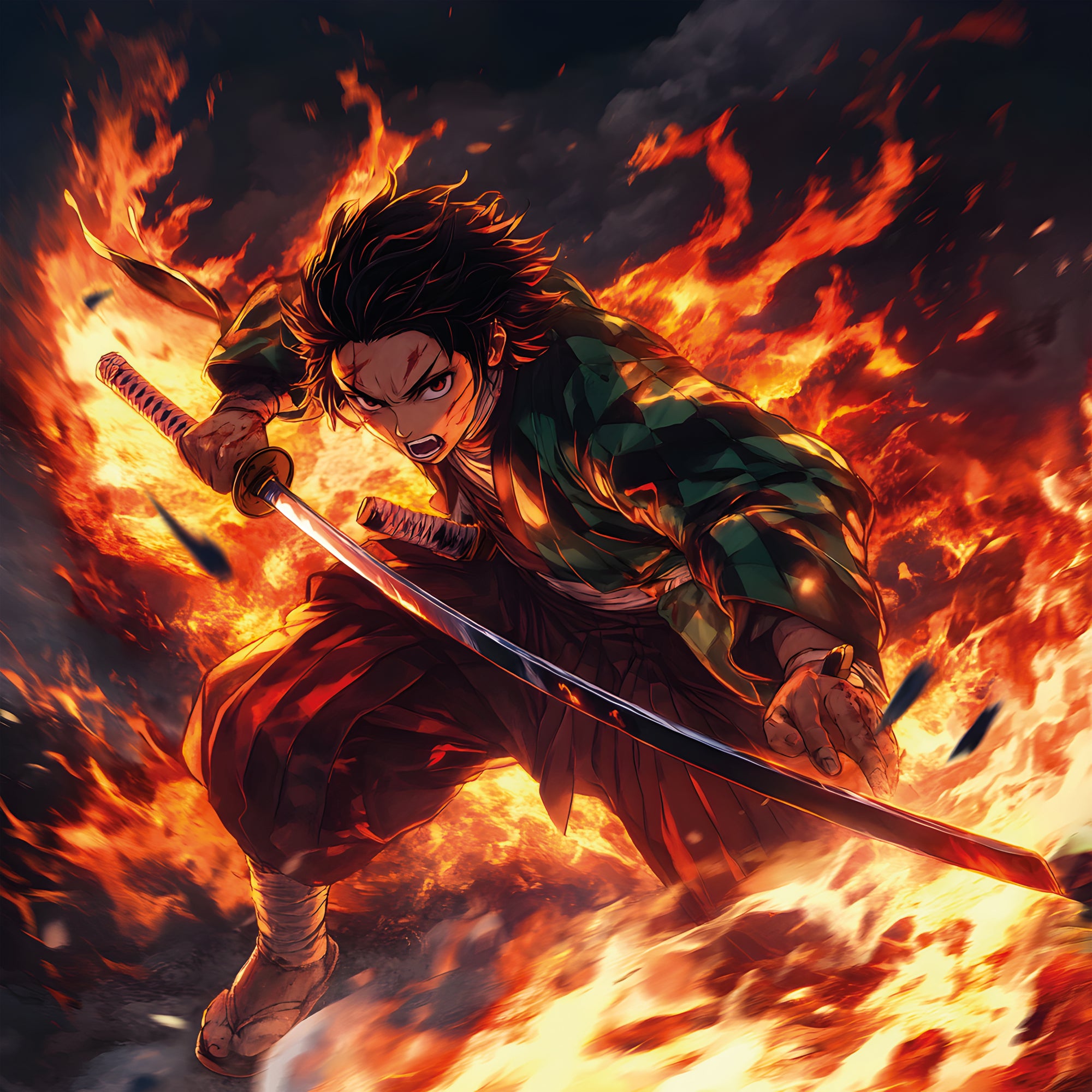 Tableau Demon Slayer Tanjiro Flamboyant - Décoration Murale Moderne - Fabulartz.fr