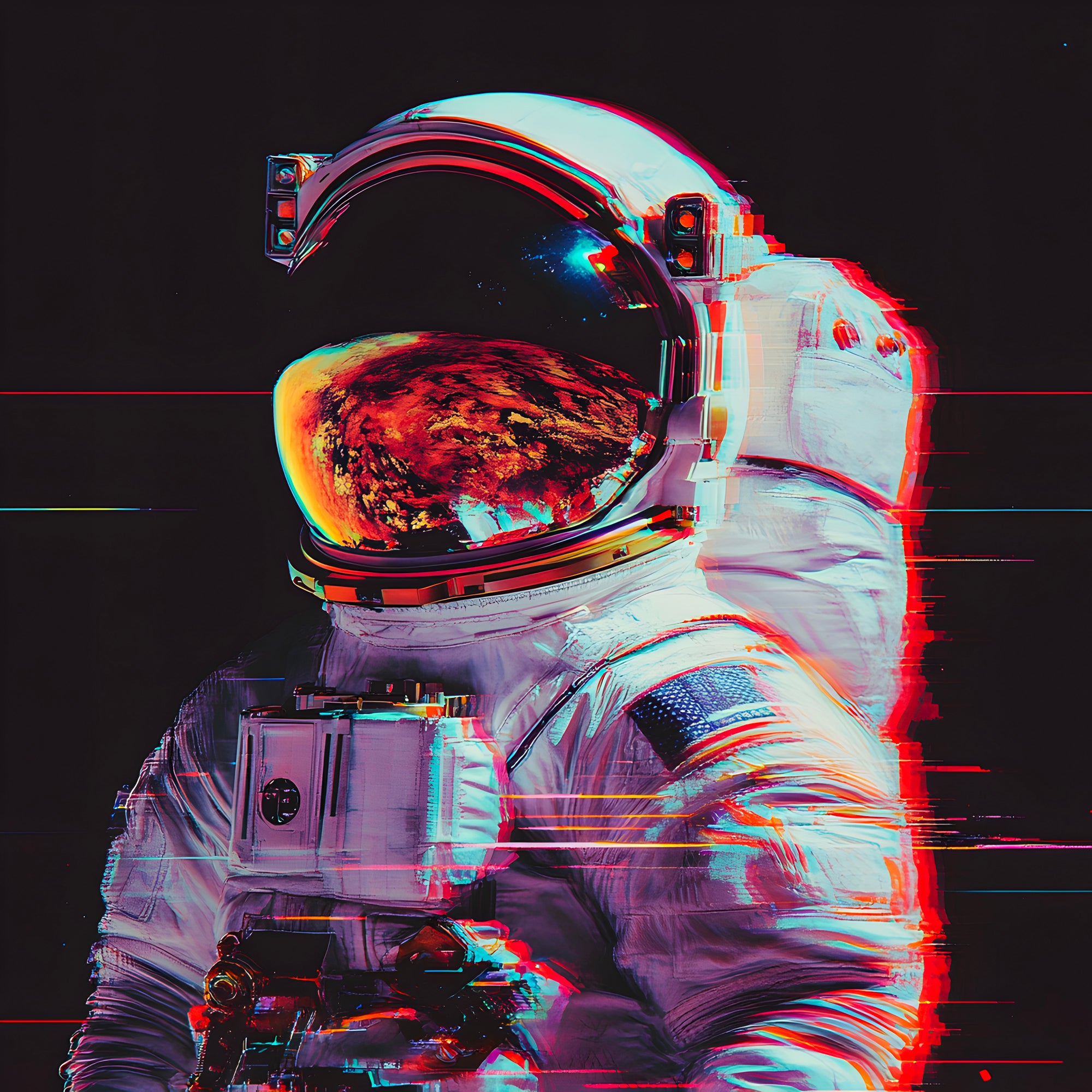 Tableau Espace Astronaute Glitch - Déco Murale Moderne - Fabulartz.fr