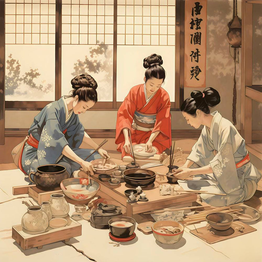 Quadro giapponese L'ora del tè - Decorazione murale conviviale