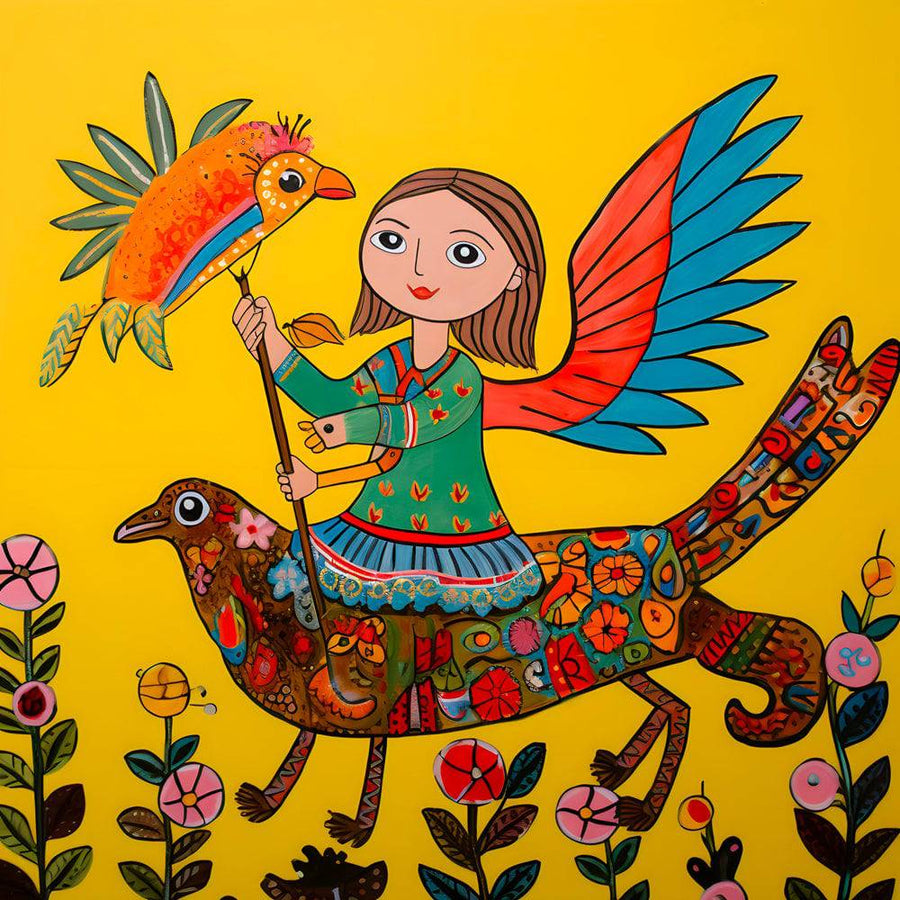 Tableau Enfant L'Odyssée De L'Oiseau Arc En Ciel - Décoration Murale Vibrante