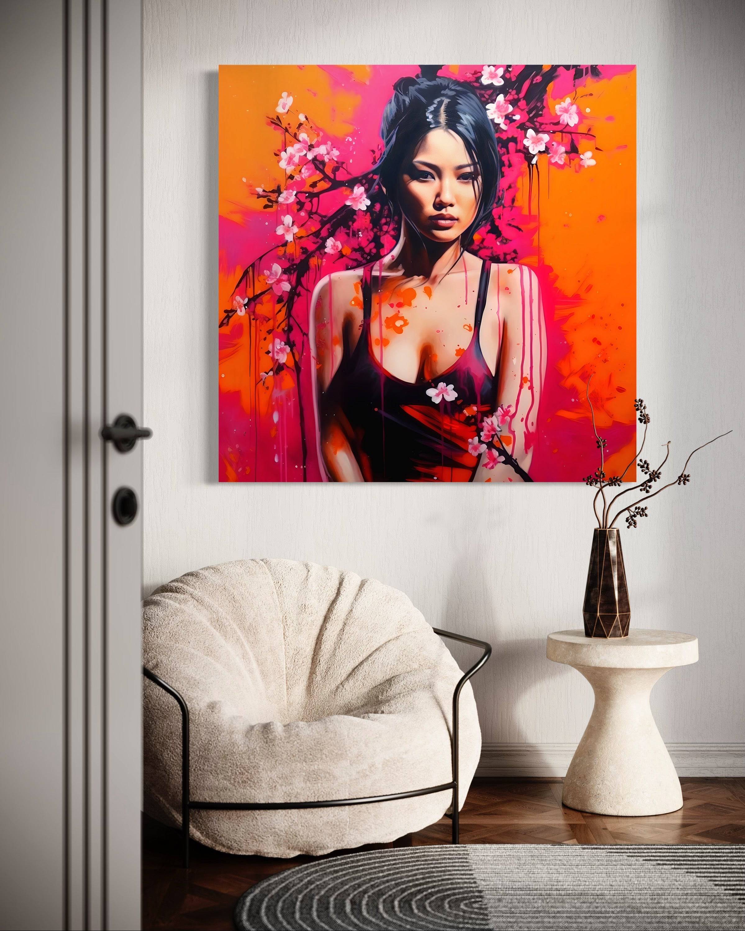 La Femme et le cerisier | Tableau pop art - Fabulartz.fr