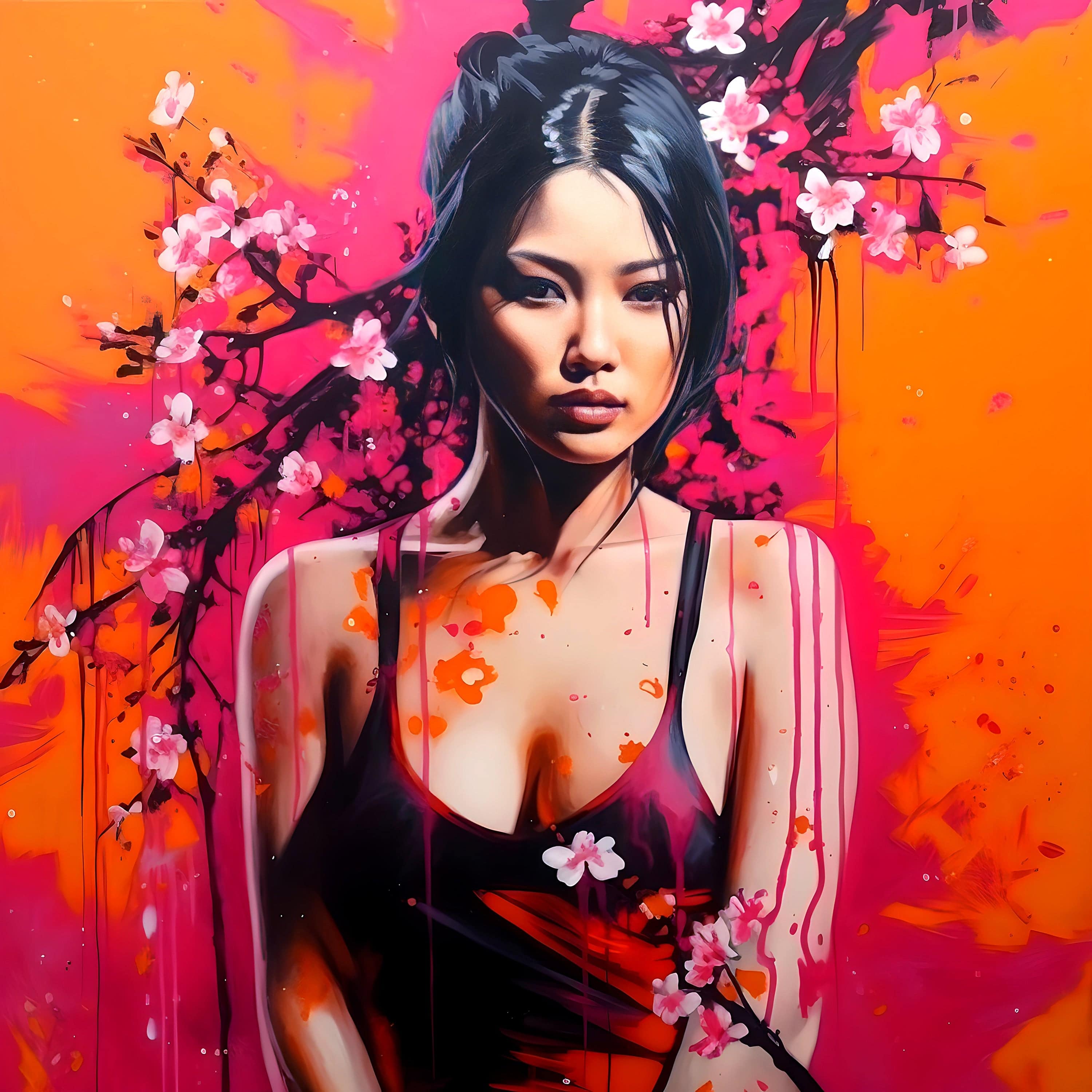 La Femme et le cerisier | Tableau pop art - Fabulartz.fr