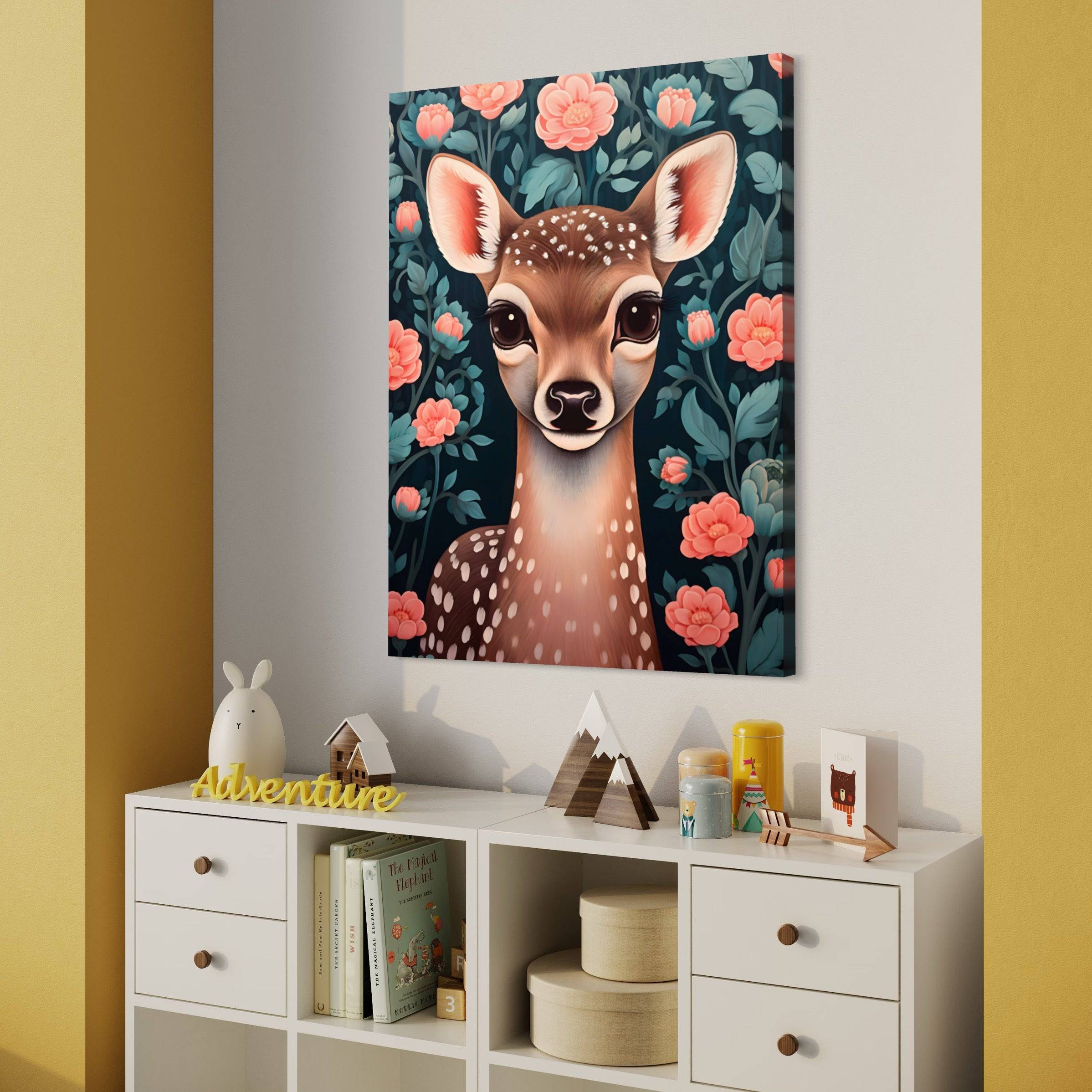 La Grâce du Faon parmi les Roses - Tableau Enfant - Fabulartz.fr