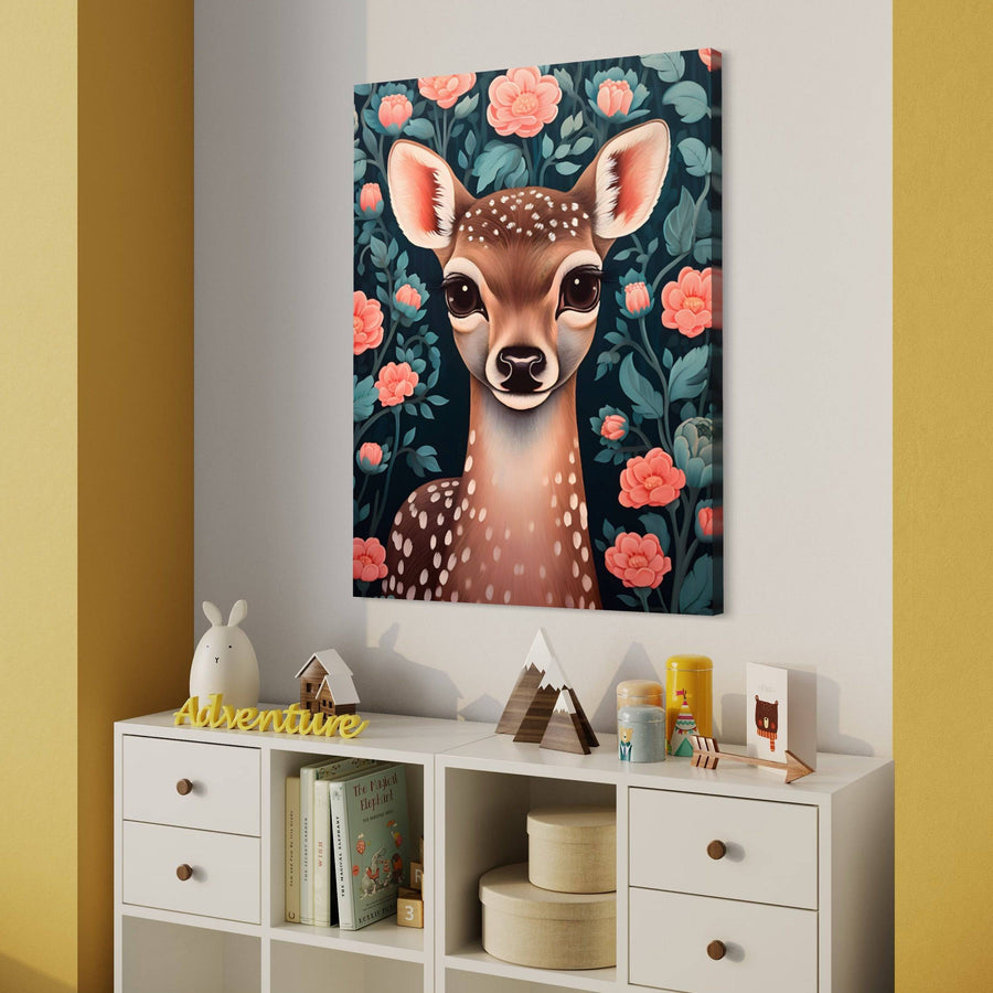 Tableau Enfant La Grâce Du Faon Parmi Les Roses - Décoration Murale Élégante