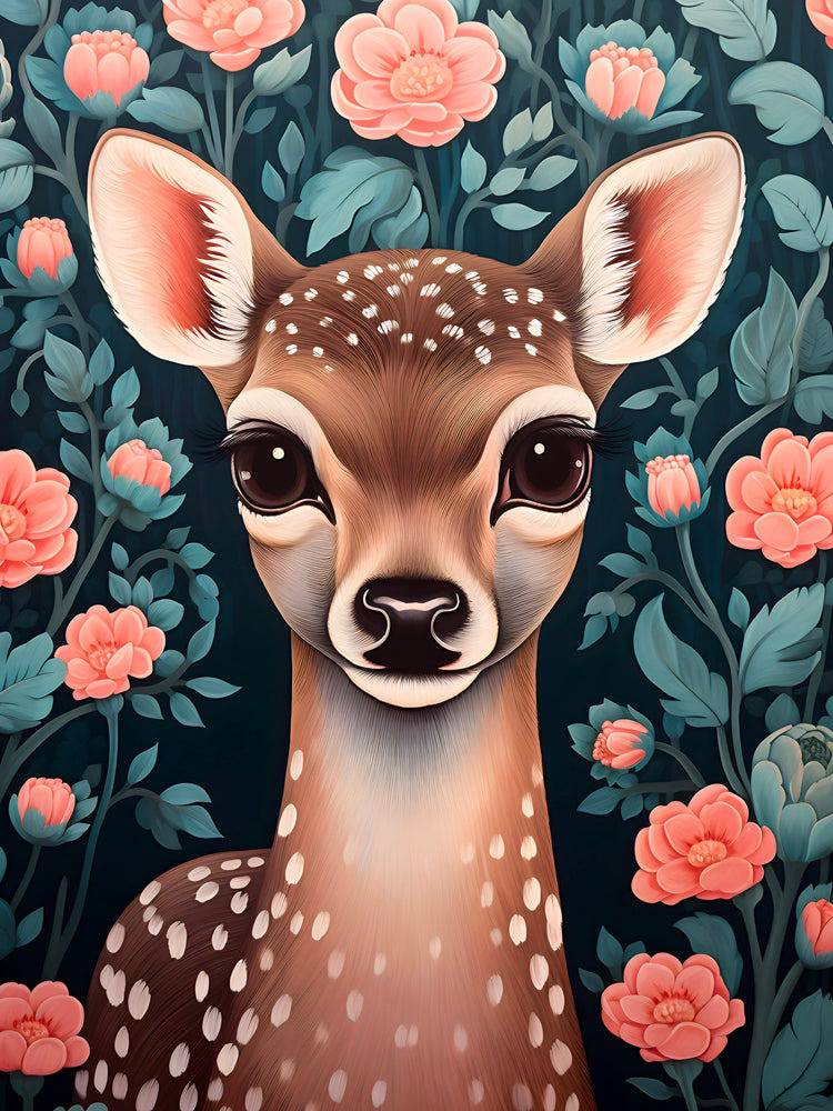 La Grâce du Faon parmi les Roses - Tableau Enfant - Fabulartz.fr