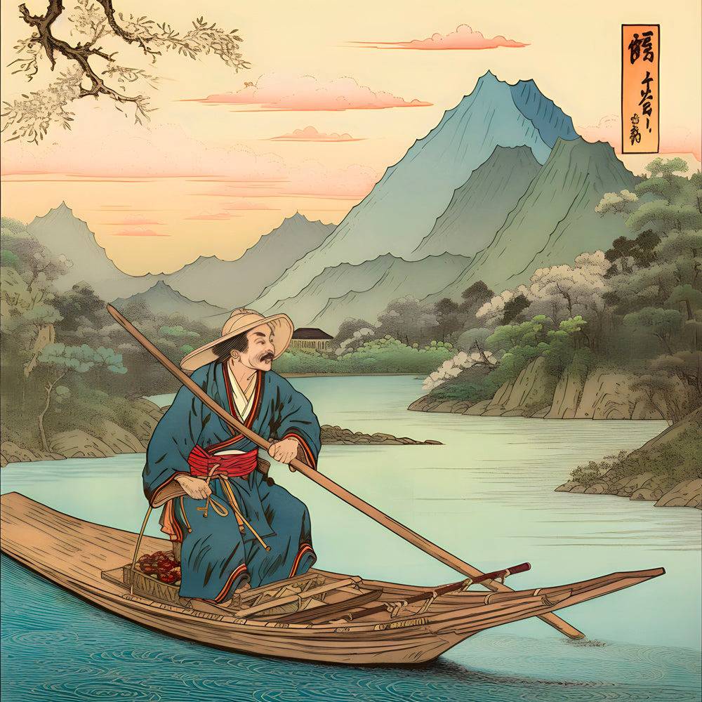 Le Batelier de l'Aube - Tableau Japonais - Fabulartz.fr 