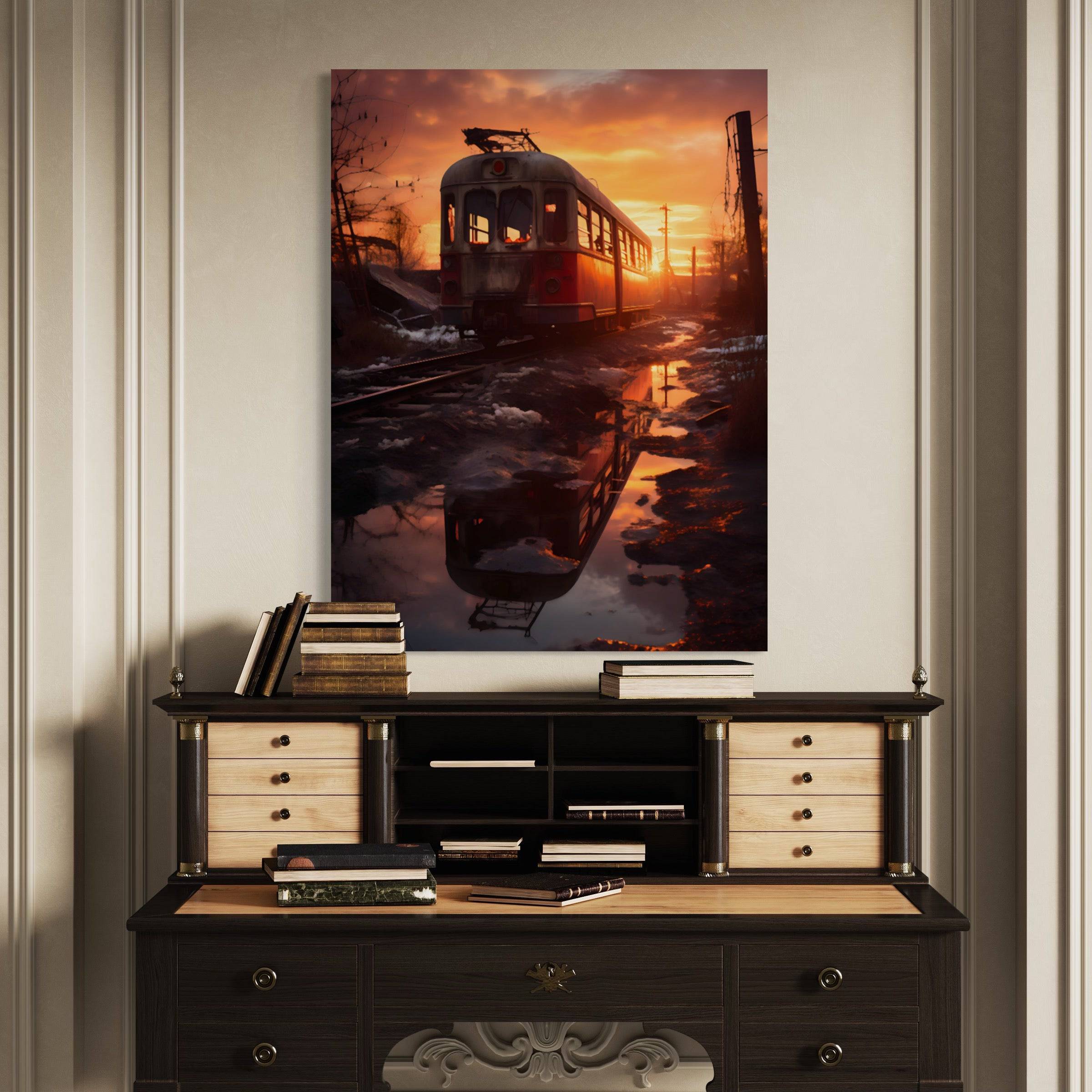 Locomotive dans le Coucher du Soleil - Tableau D'un Train - Fabulartz.fr