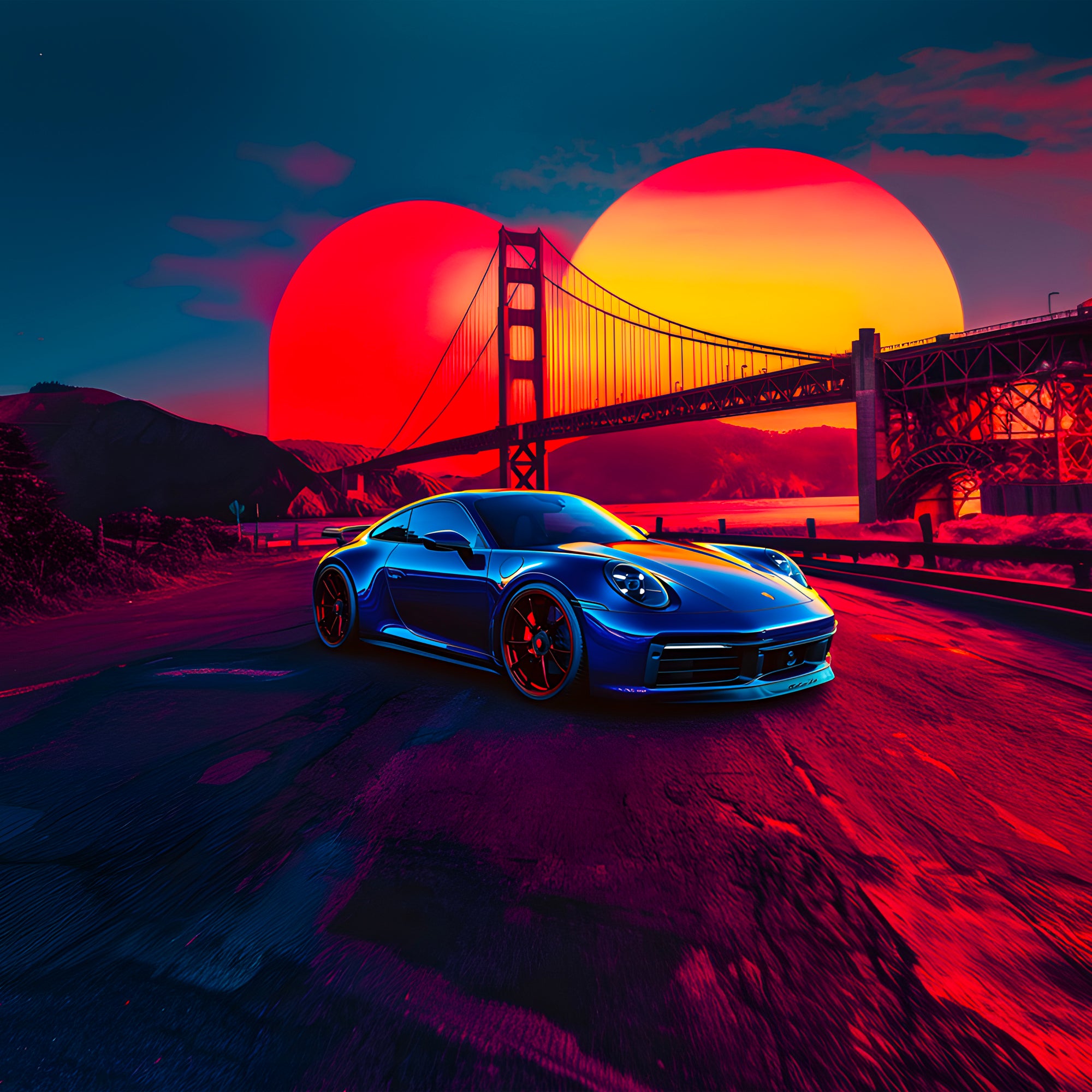 Tableau Porsche 911 Golden Gate - Décoration Murale Moderne