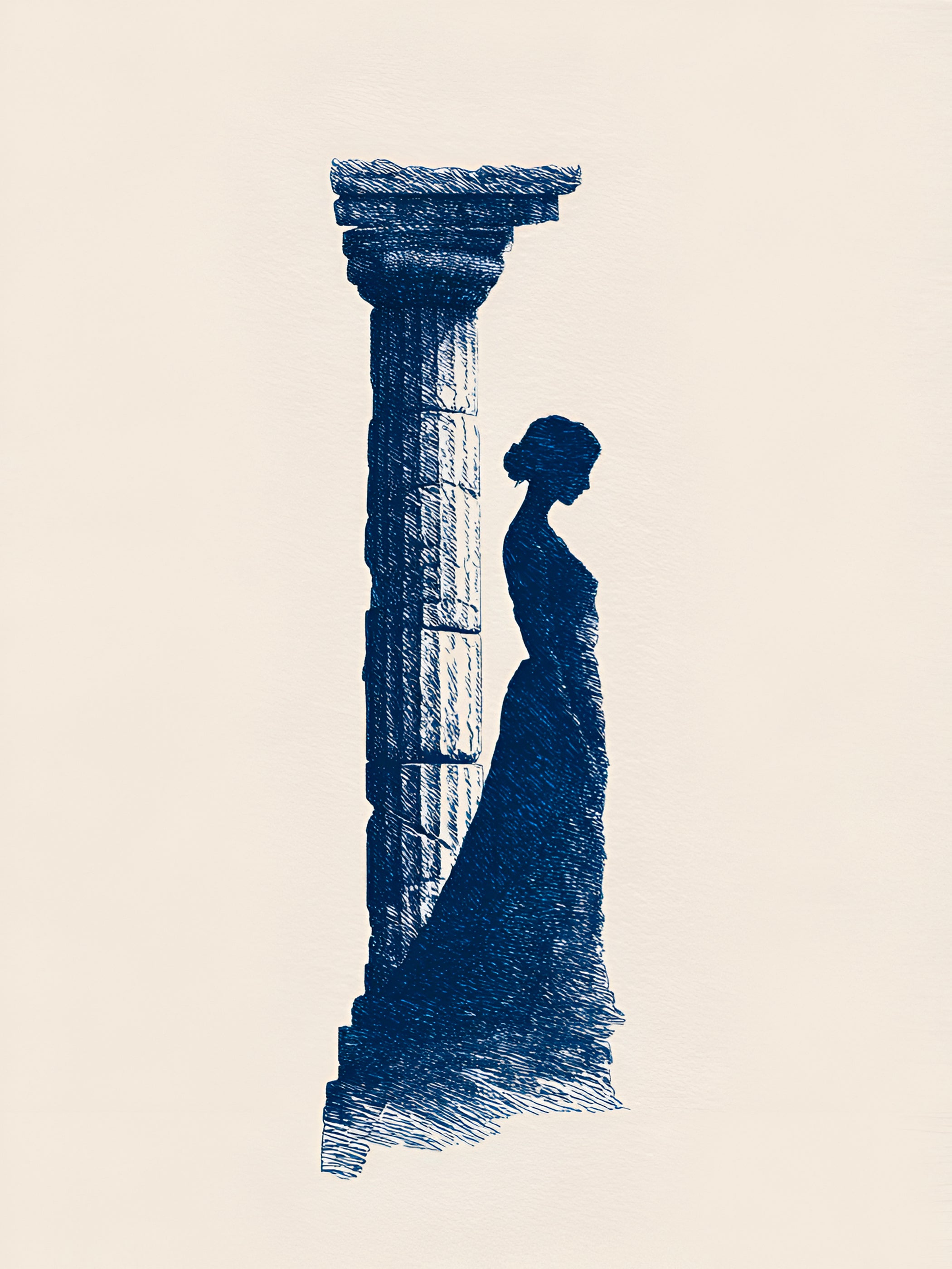 Tableau Coastal Luxe Silhouette Grecque Bleu Méditerranée