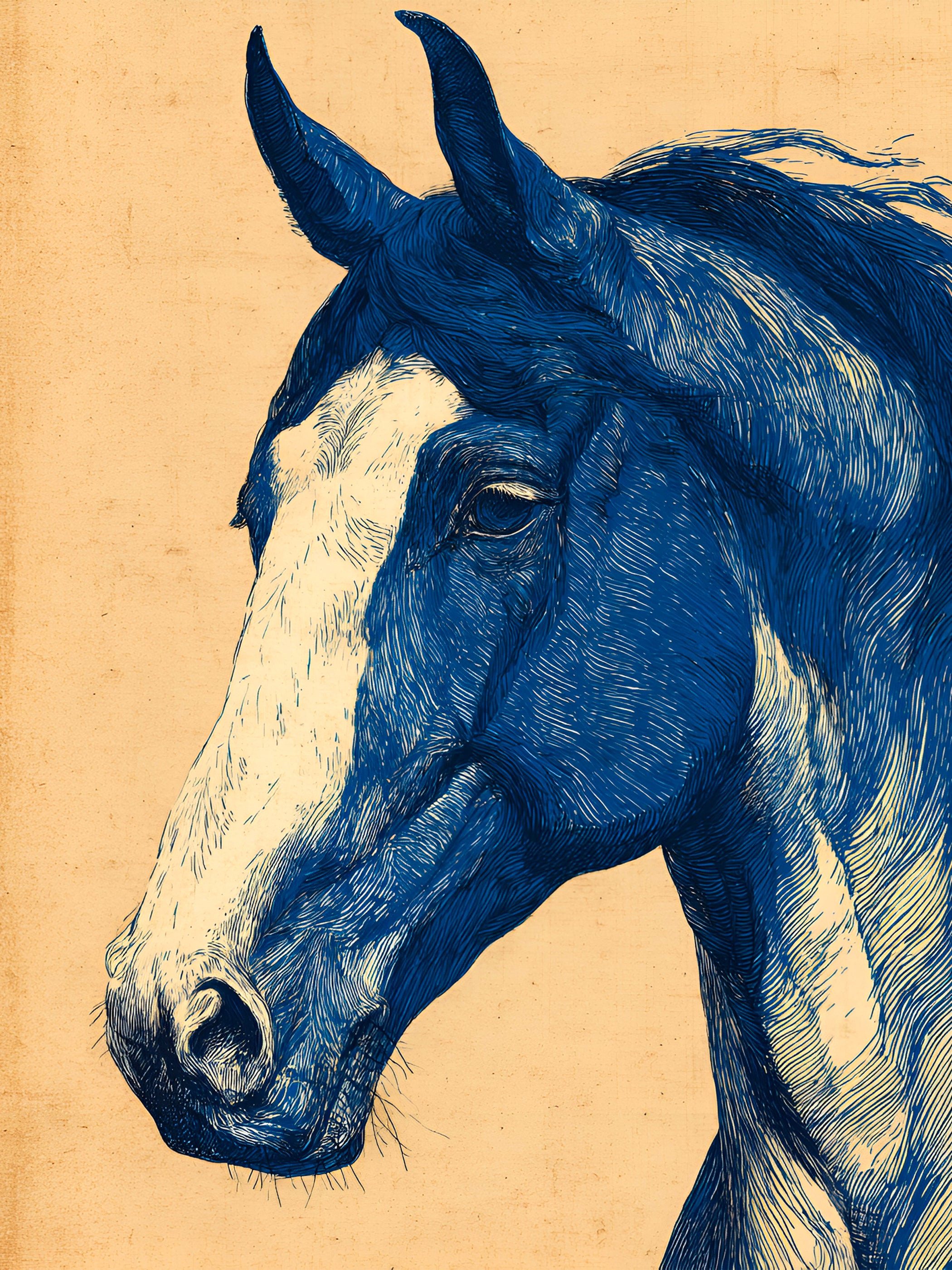 Tableau Coastal Luxe Cheval Bleu Méditerranéen & Art Équestre