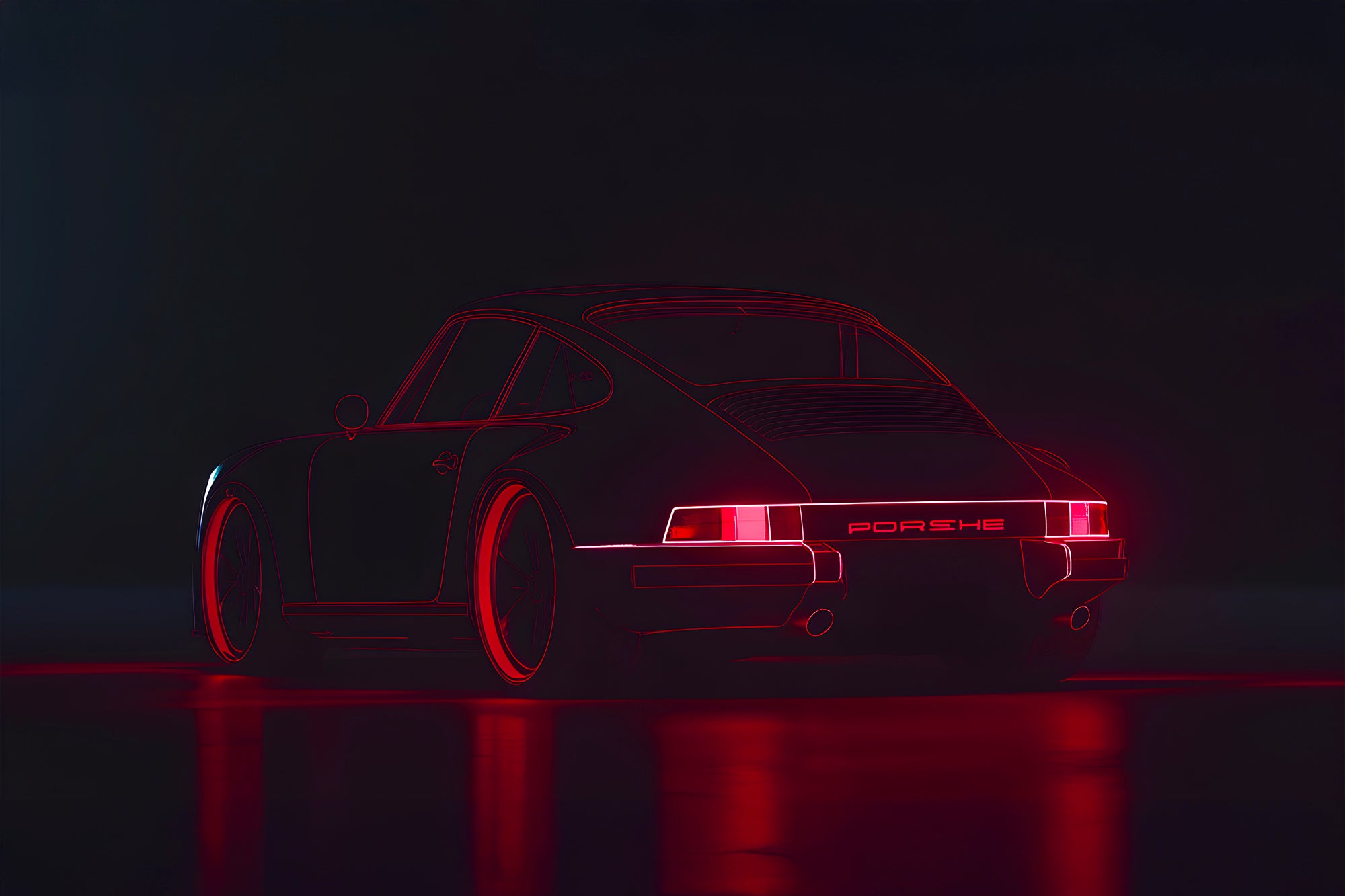 Immagine Porsche 911 rosso neon - Cornice da parete di design