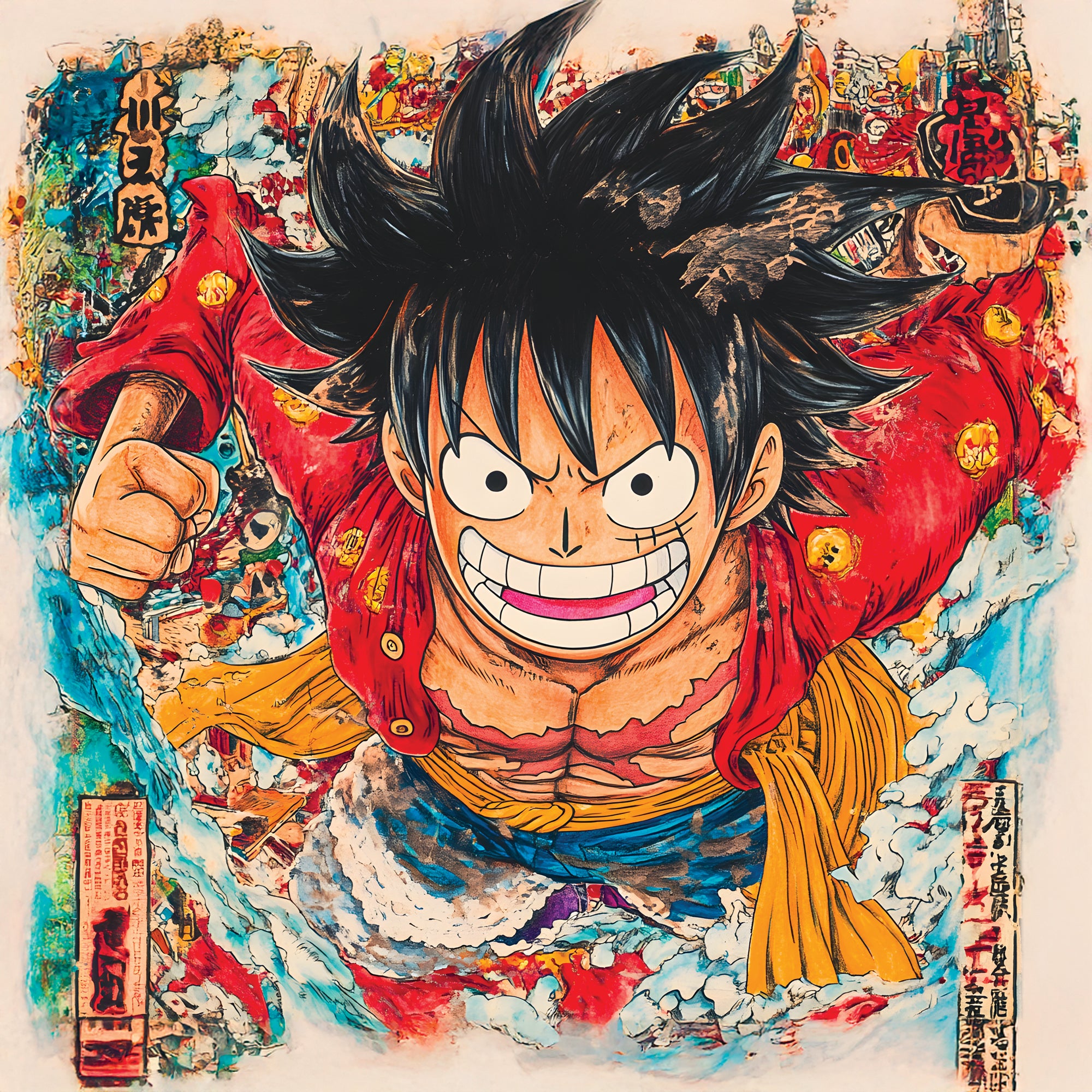 Tableau One Piece Luffy et Vagues - Cadre Déco - Fabulartz.fr