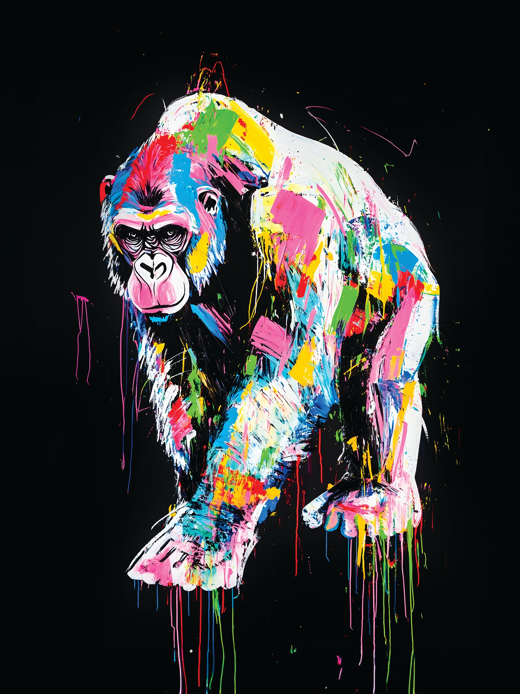 Tableau Gorille Multicolore - Cadre Déco Coloré