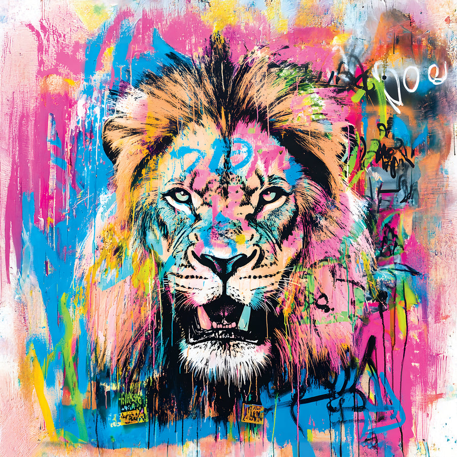 Quadro con leone multicolore - Déco Murale Moderne