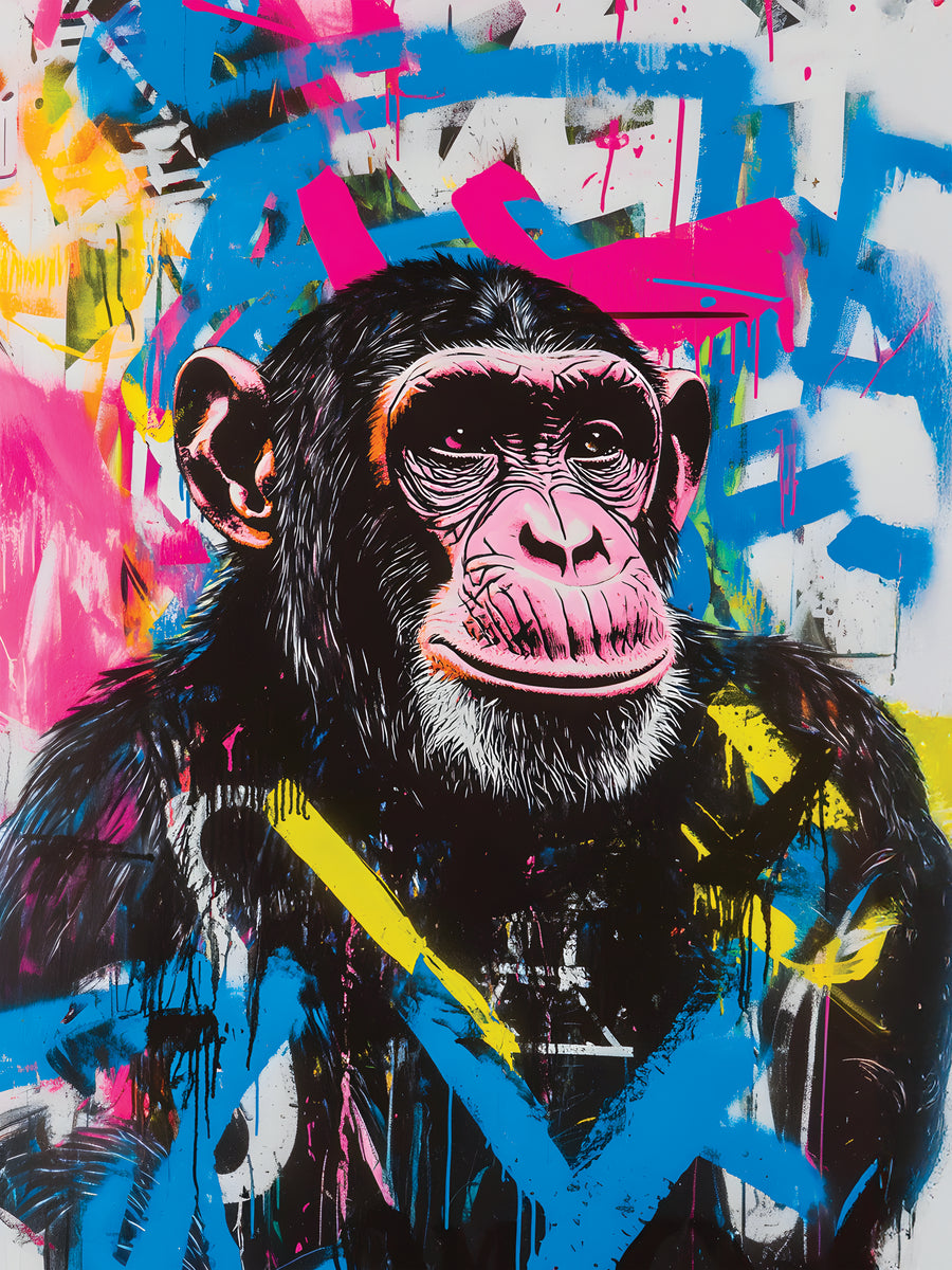 Tableau Singe Graffiti Bleu - Déco Murale Moderne